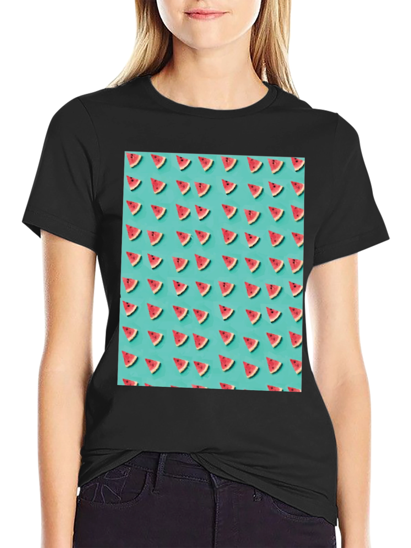 Black Trendy Watermelon Pattern T-Shirt view 2