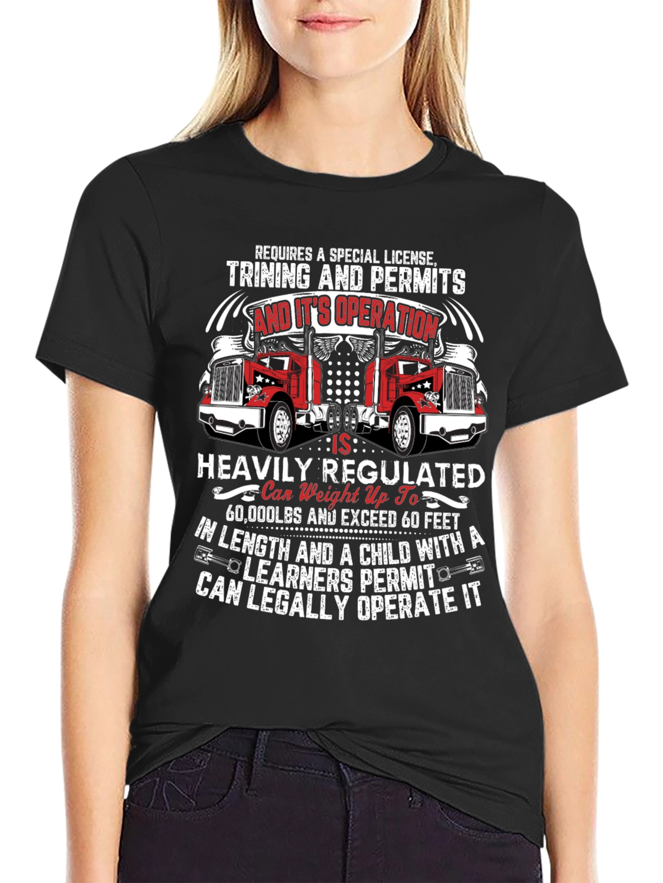 Black Truck Driver Humor T-Shirt: Requires Special License Tee view 2
