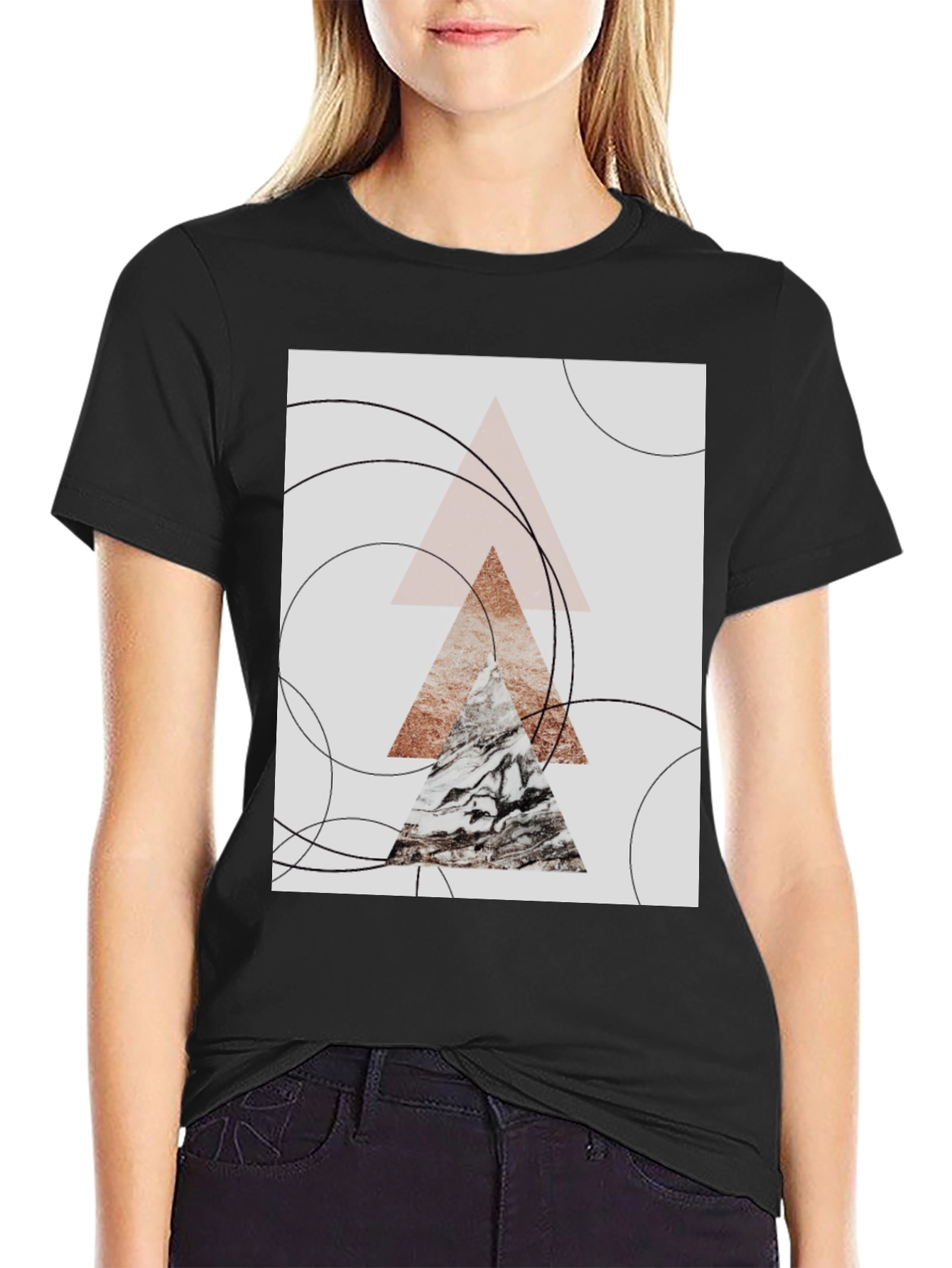 Black Abstract Geometric Graphic Tee view 2