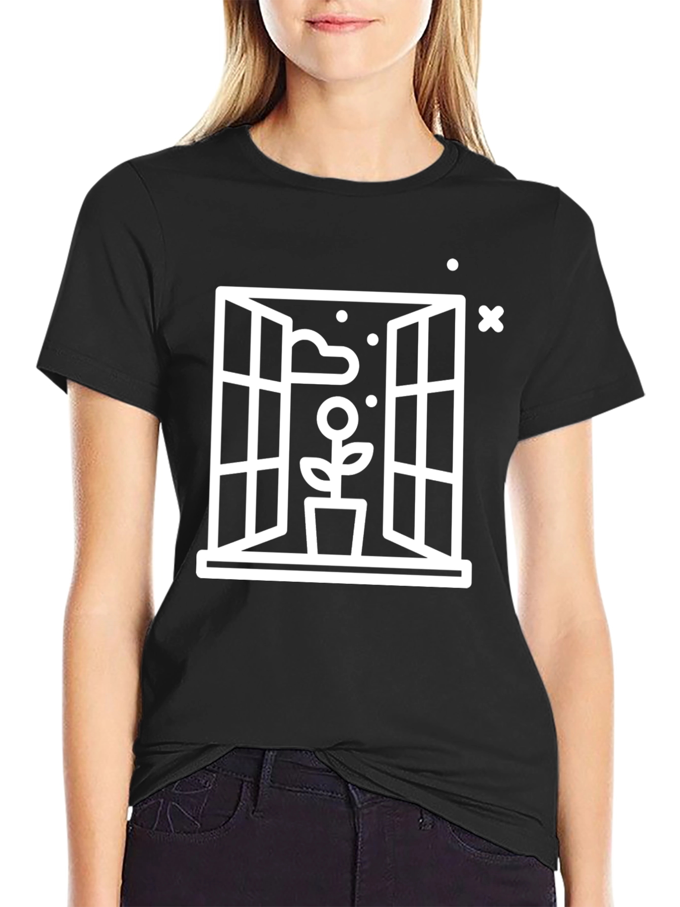 Black Window Flower Graphic Tee - Unisex view 2