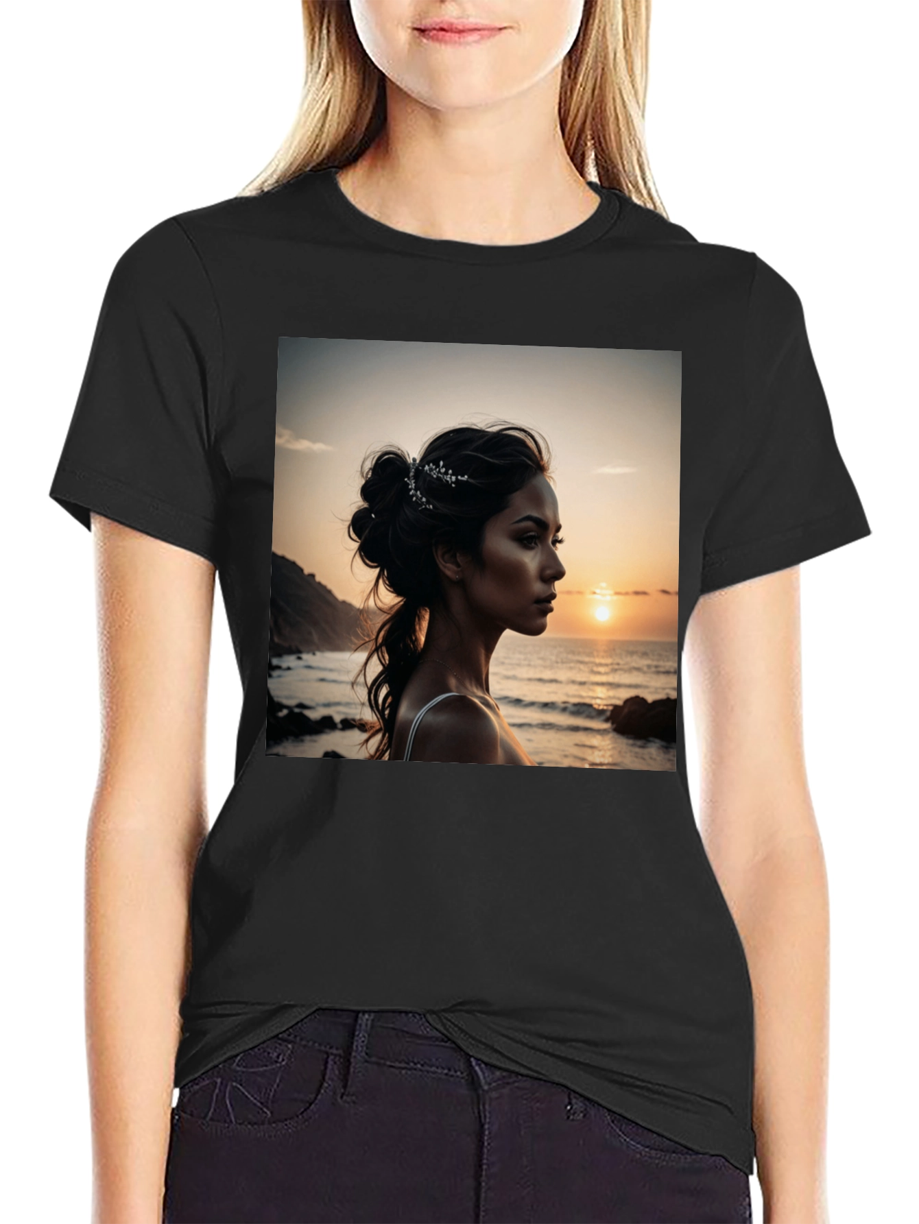 Black Sunset Beauty Graphic Tee - Classic Black Cotton view 2