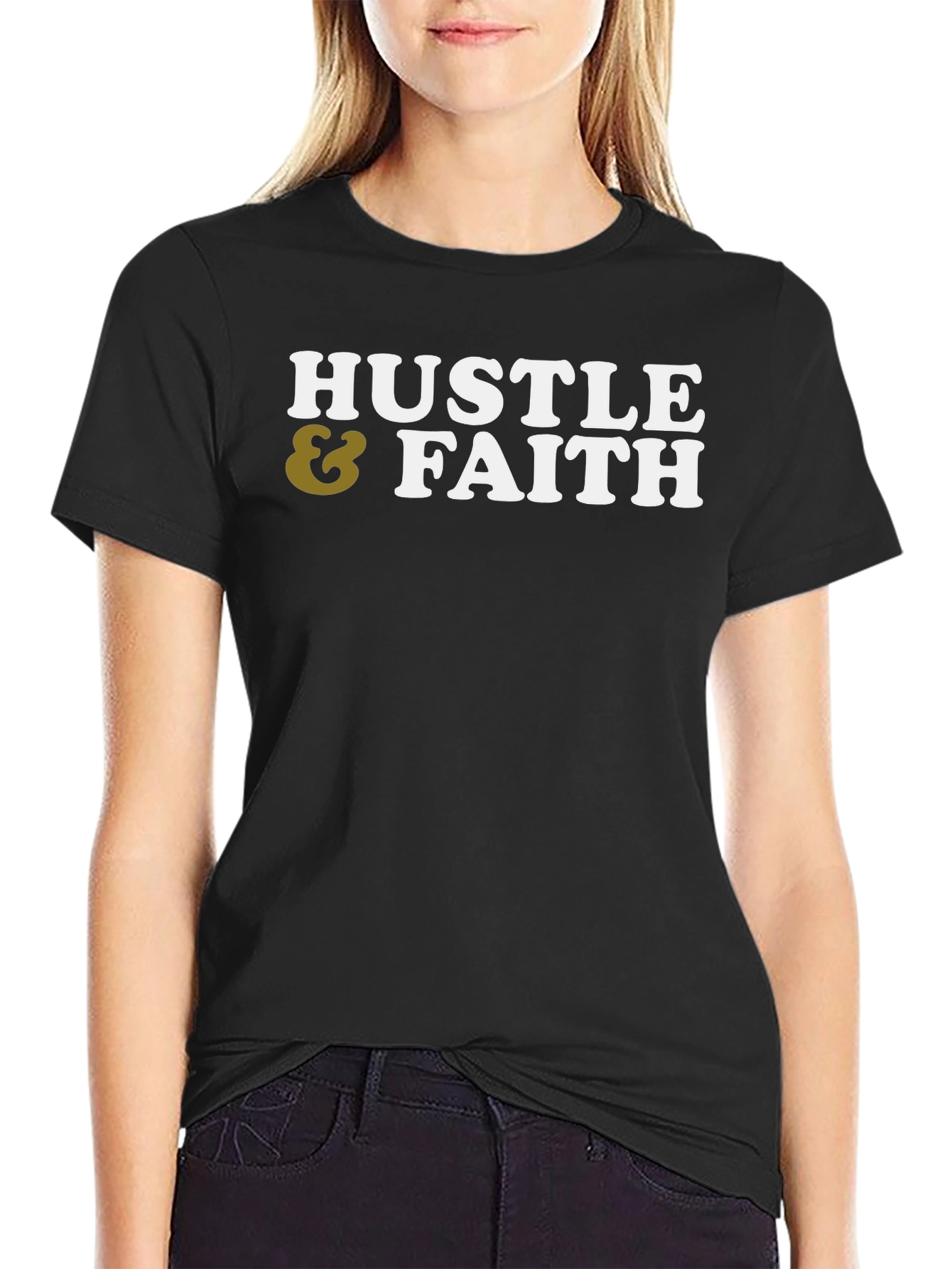 Black Hustle & Faith Graphic Tee - Casual Cotton T-Shirt view 2
