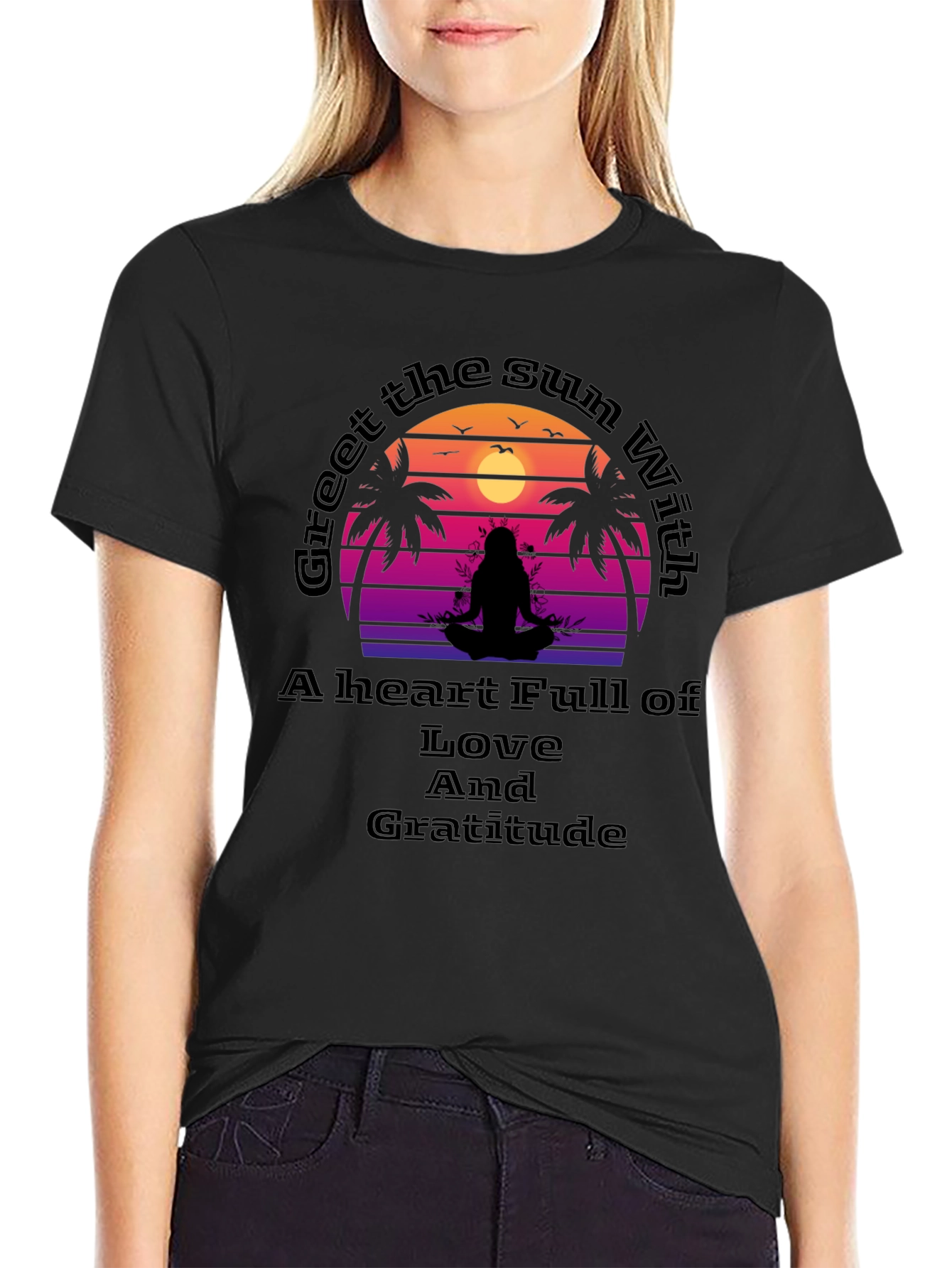 Black Meditative Sunset Graphic Tee - Love & Gratitude view 2