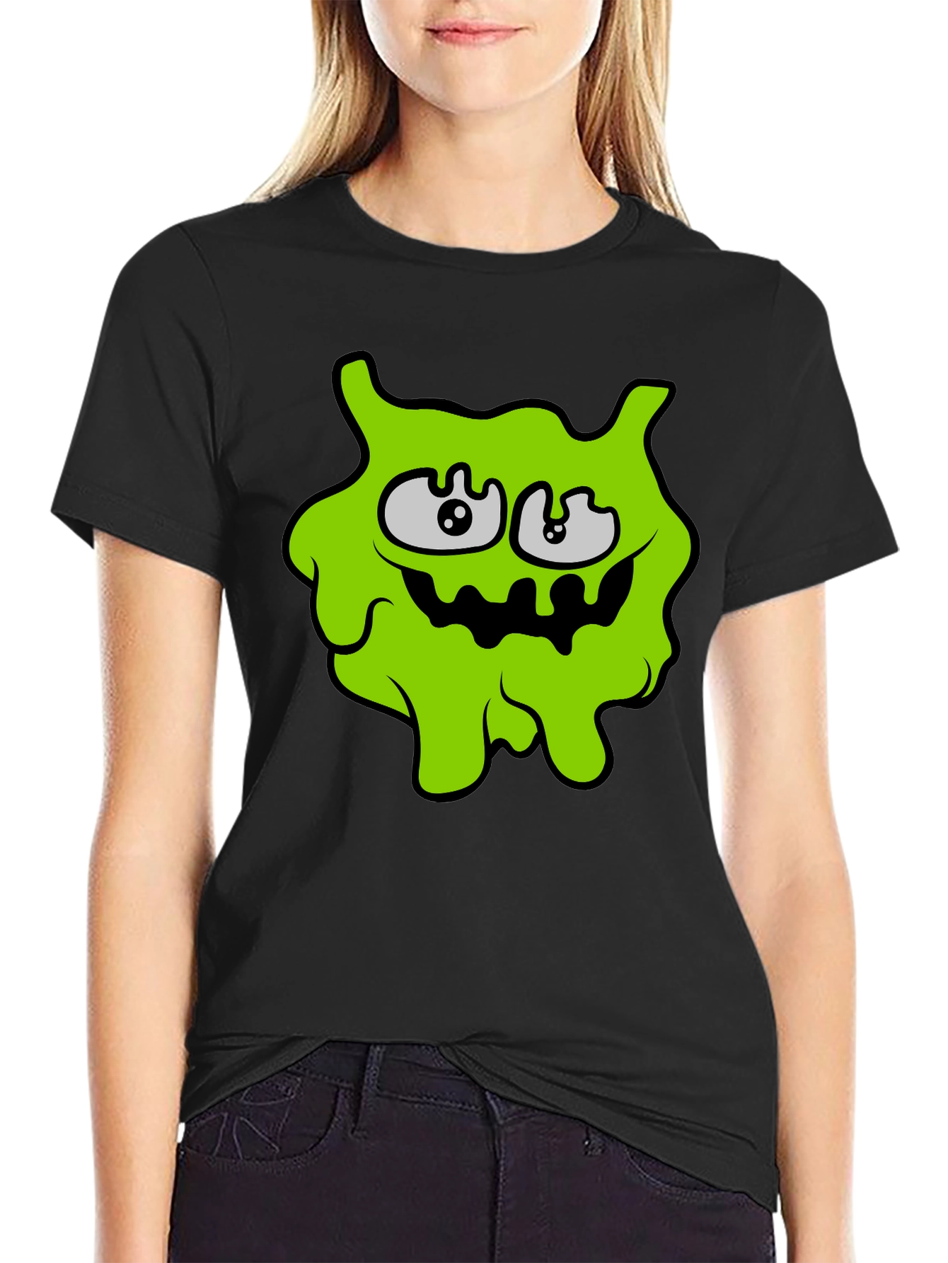 Black Funny Slime Monster Graphic Tee - Black view 2