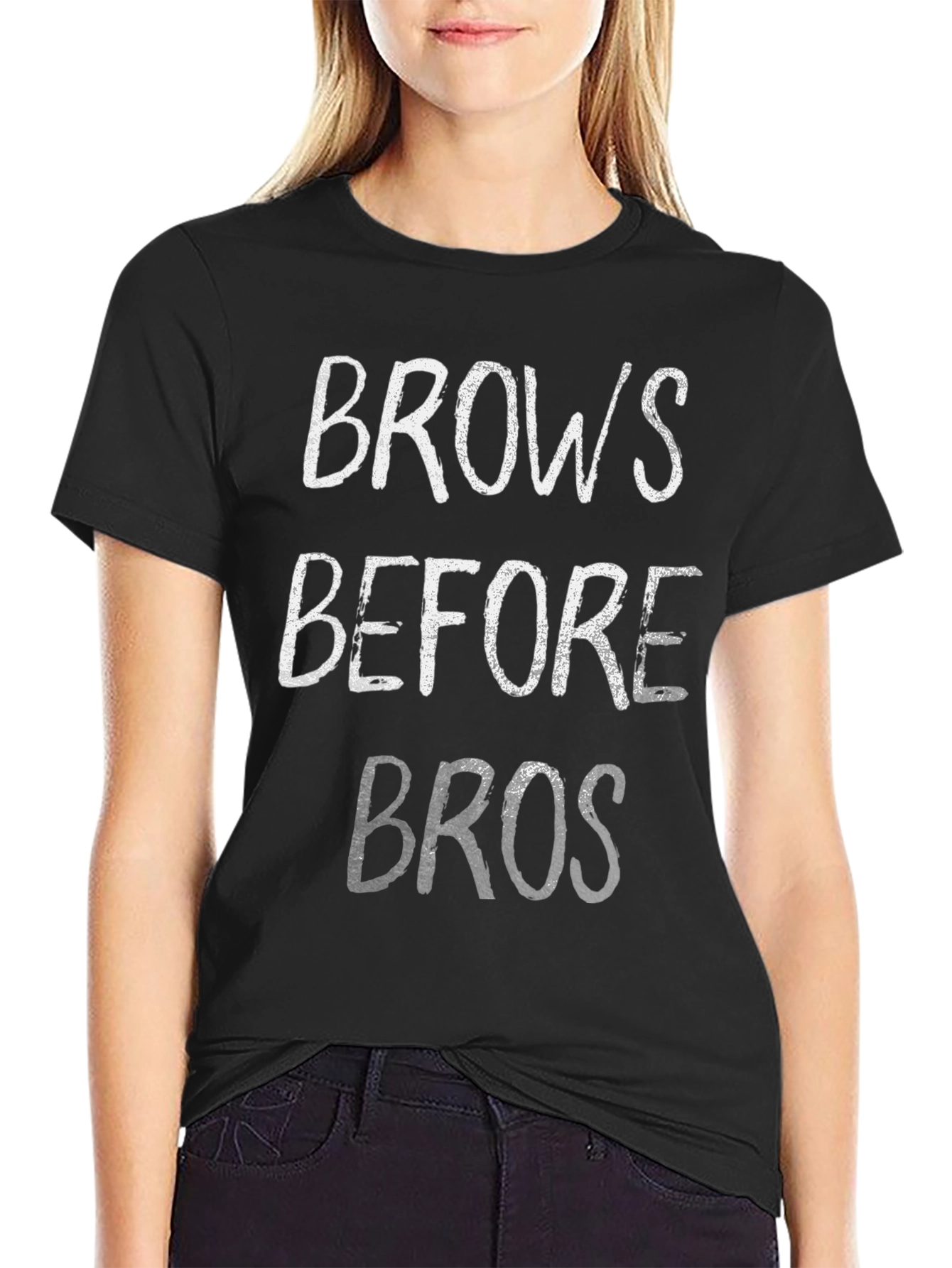 Black Brows Before Bros Graphic T-Shirt - Funny Slogan Tee view 2