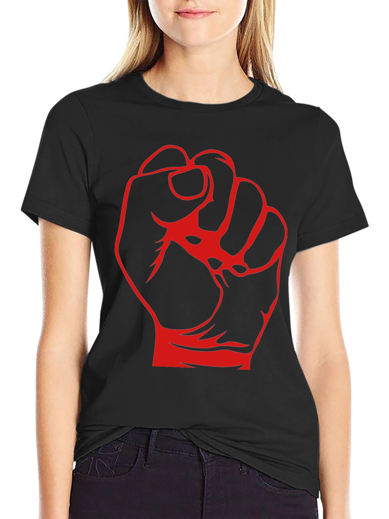 Black Red Fist Graphic Black T-Shirt view 2