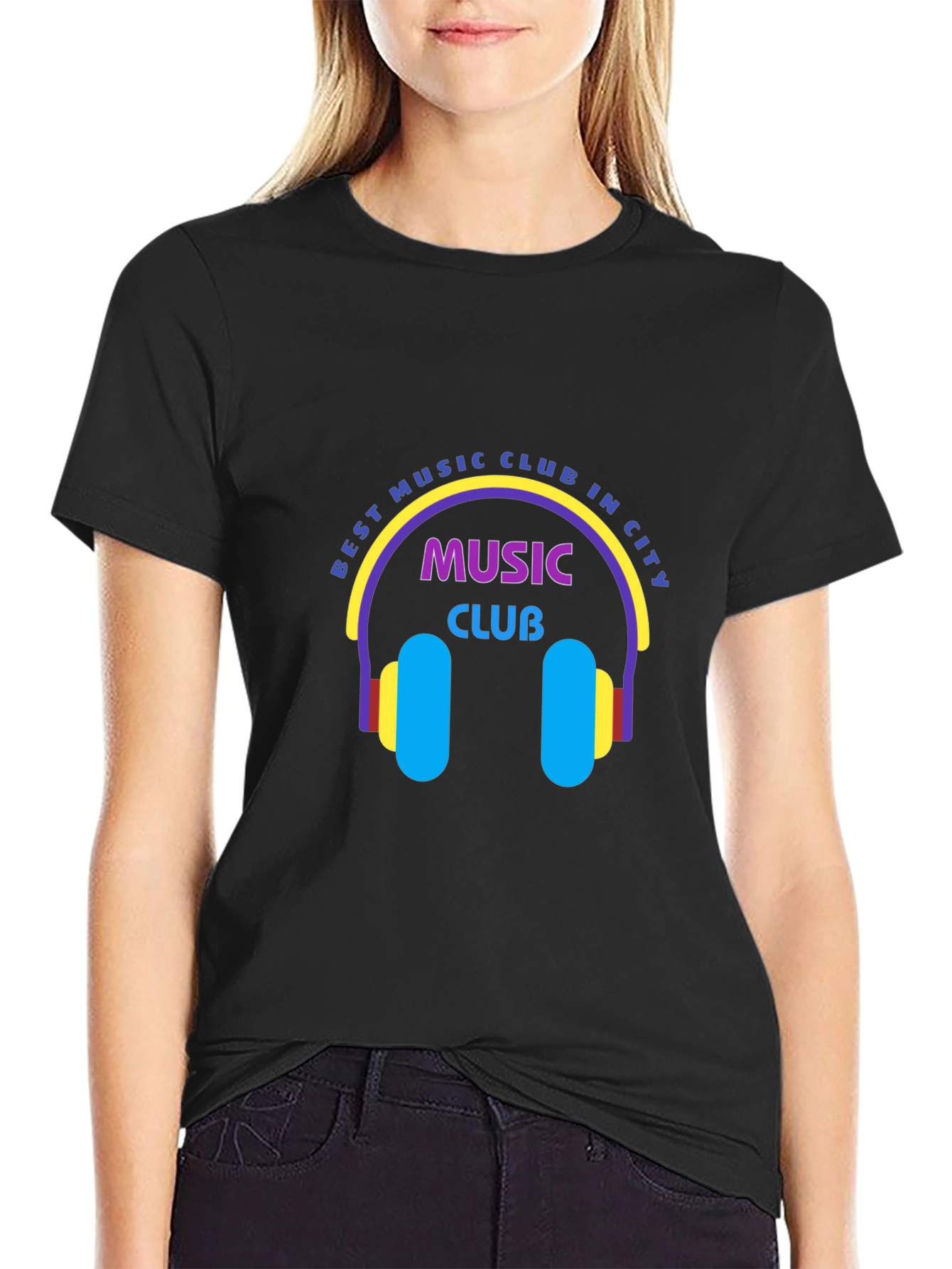 Black Best Music Club T-Shirt - Cool Headphones Design view 2