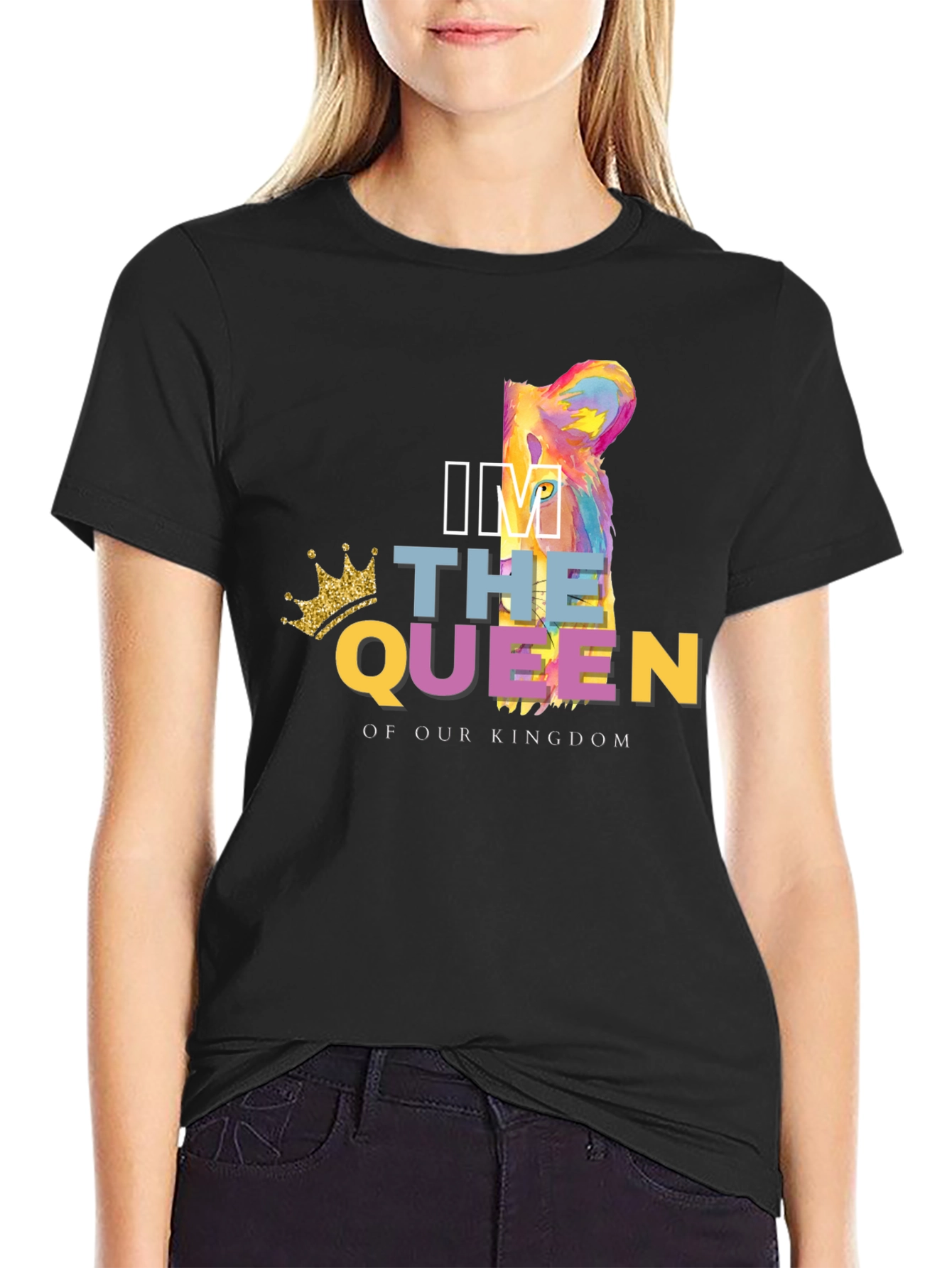 Black I'm The Queen of Our Kingdom Lion T-Shirt view 2