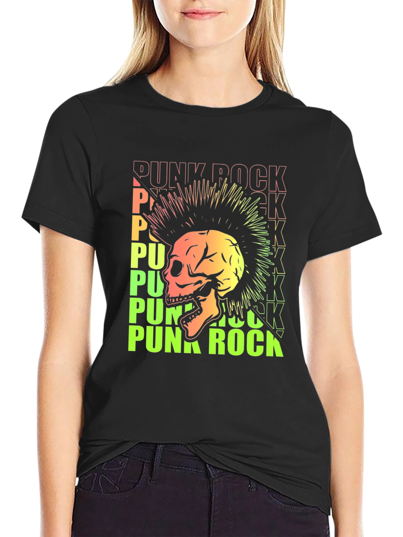 Black Punk Rock Skull Graphic Tee - Edgy Style view 2