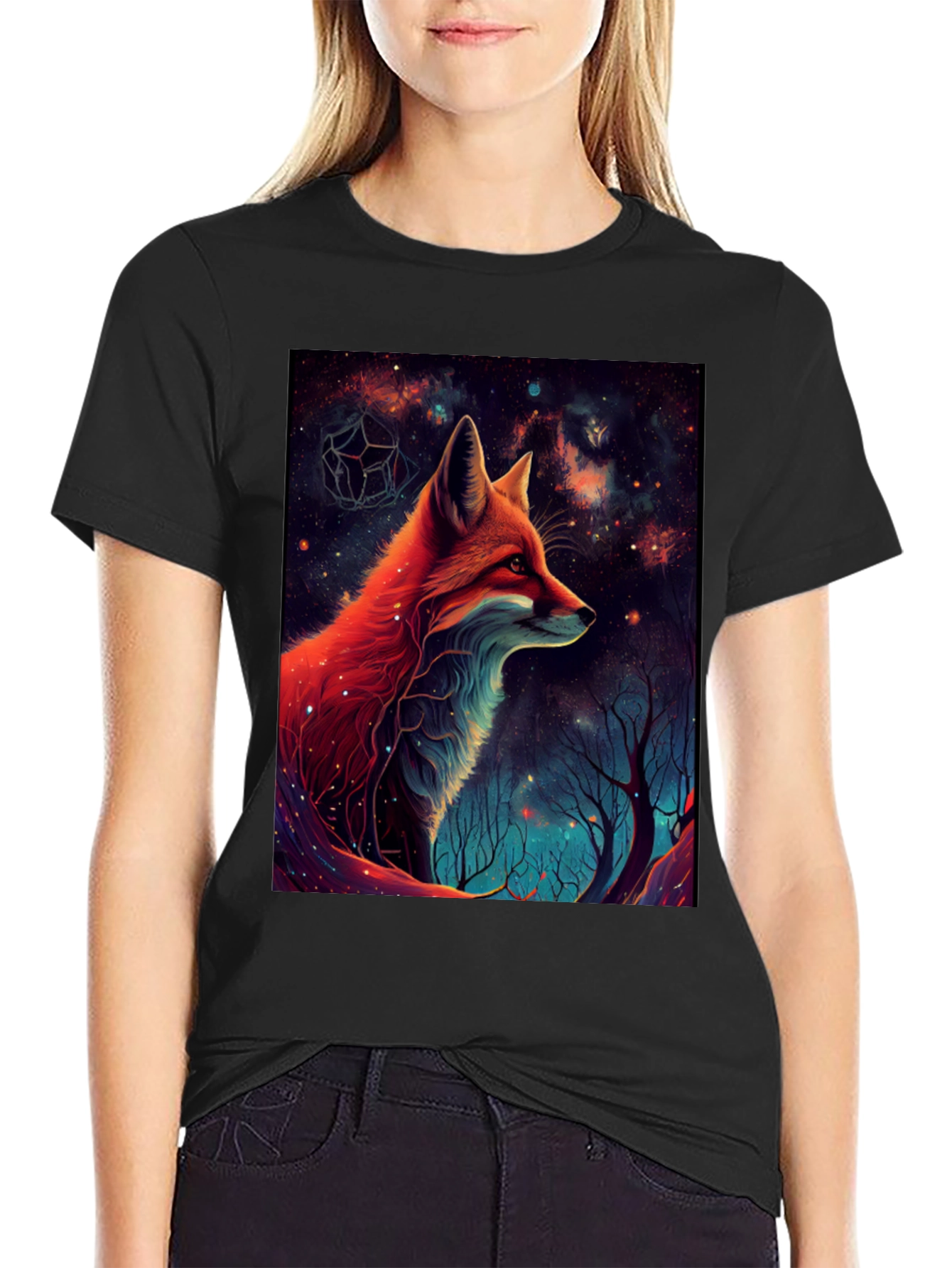 Black Cosmic Fox Graphic Tee - Men's Black T-Shirt view 2