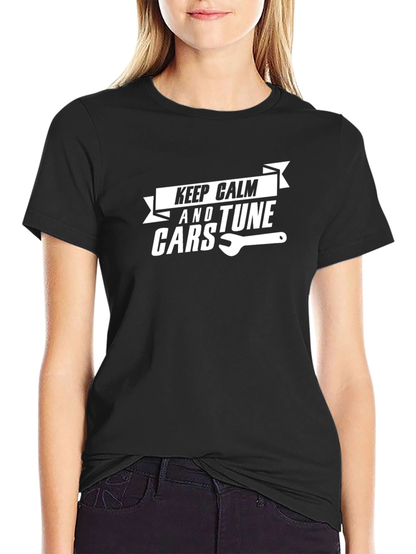 Black Keep Calm & Tune Cars Graphic T-Shirt view 2