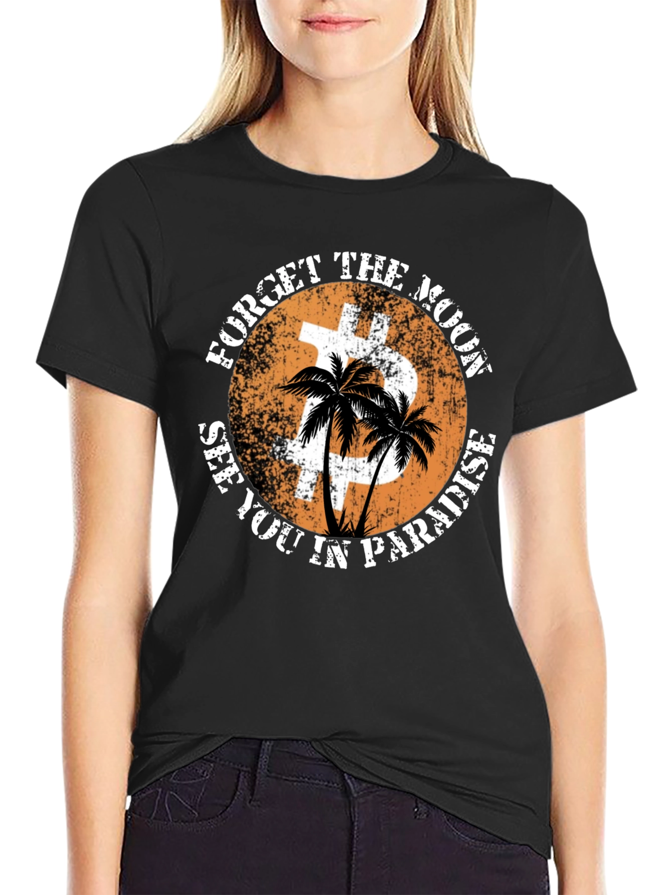 Black Forget the Moon Bitcoin Paradise T-Shirt view 2