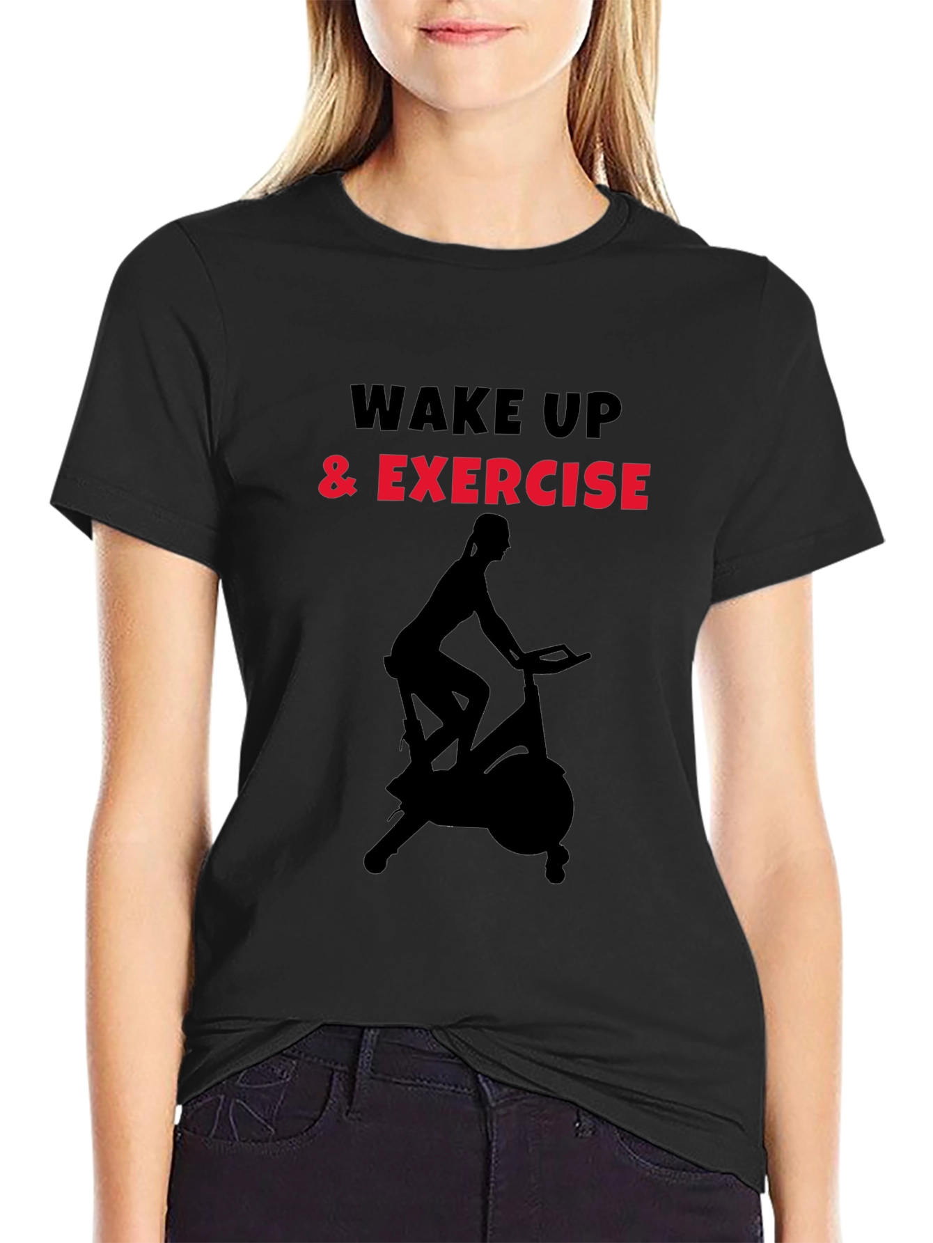 Black Wake Up & Exercise Black Graphic Tee view 2