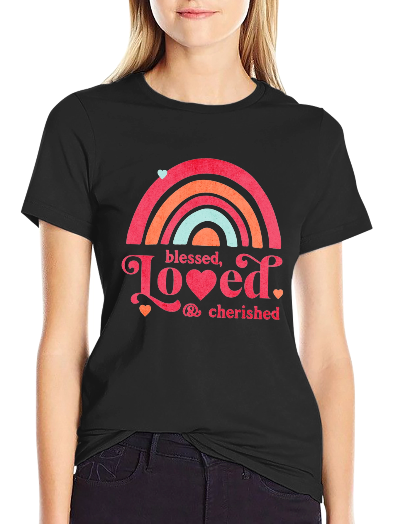 Black Blessed Loved Cherished T-Shirt, Black Tee view 2