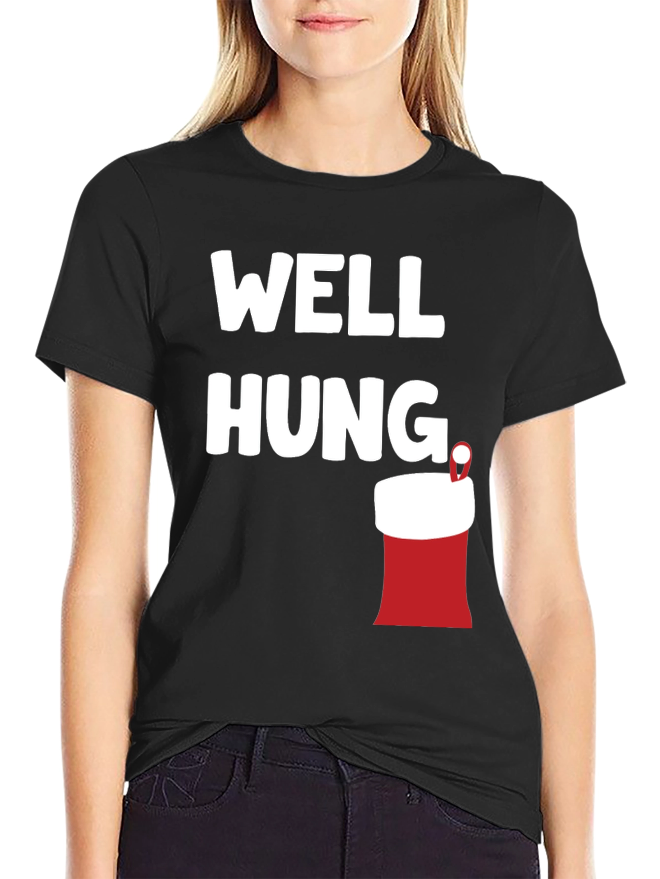 Black Well Hung Christmas Stocking Graphic T-Shirt view 2