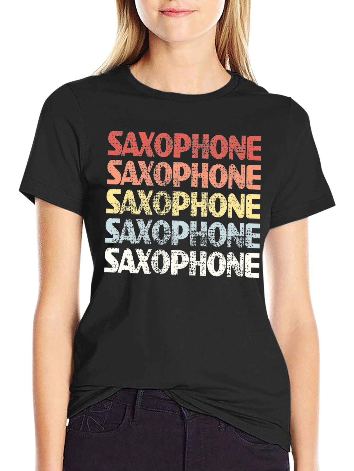 Black Retro Saxophone T-Shirt for Music Lovers view 2