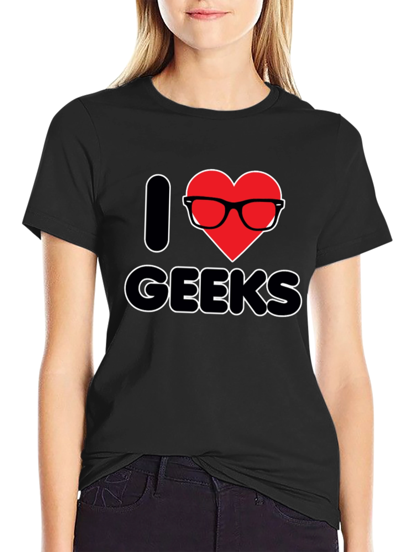 Black I Heart Geeks T-Shirt - Black Graphic Tee view 2