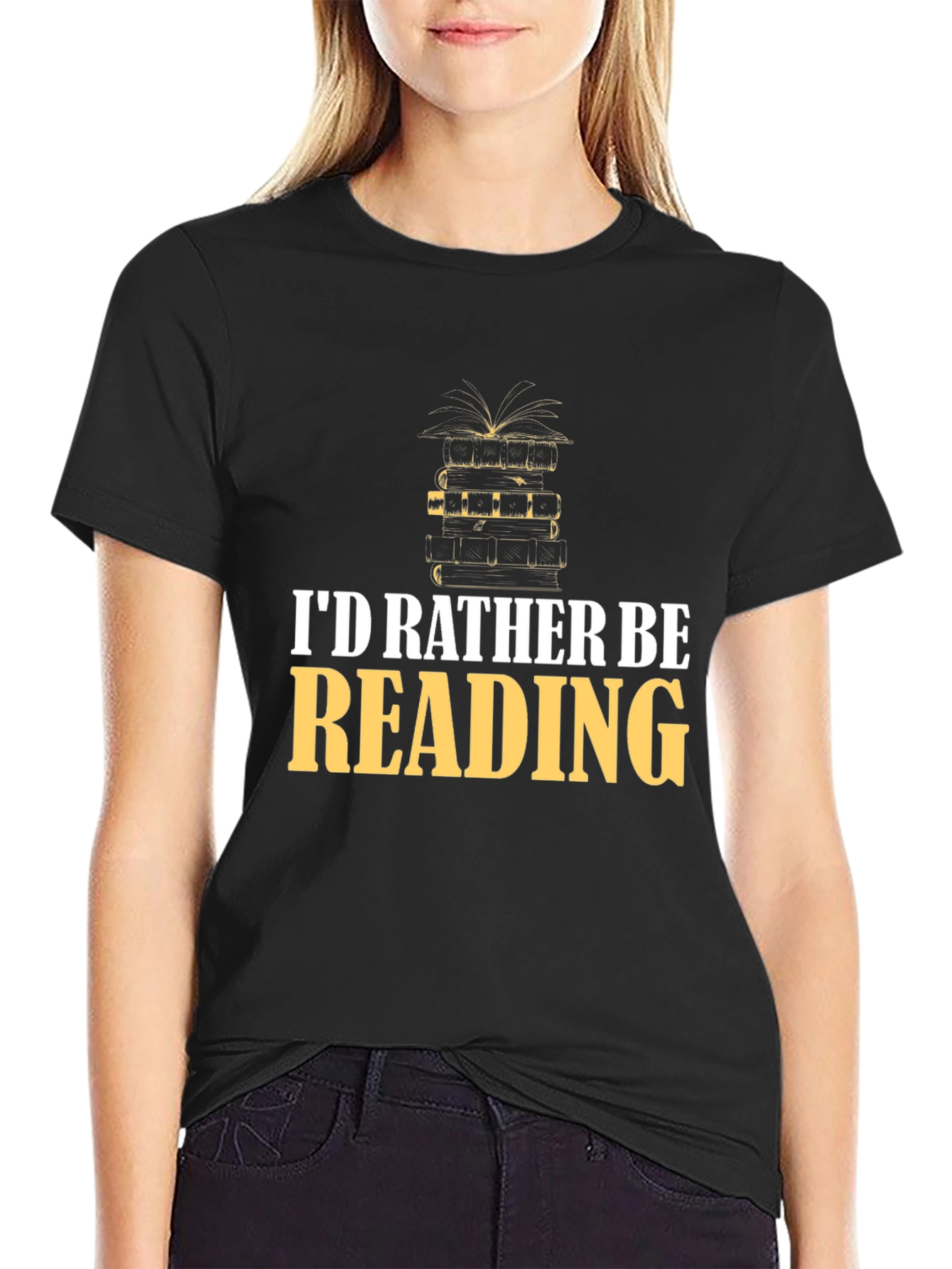 Black I'd Rather Be Reading T-Shirt view 2