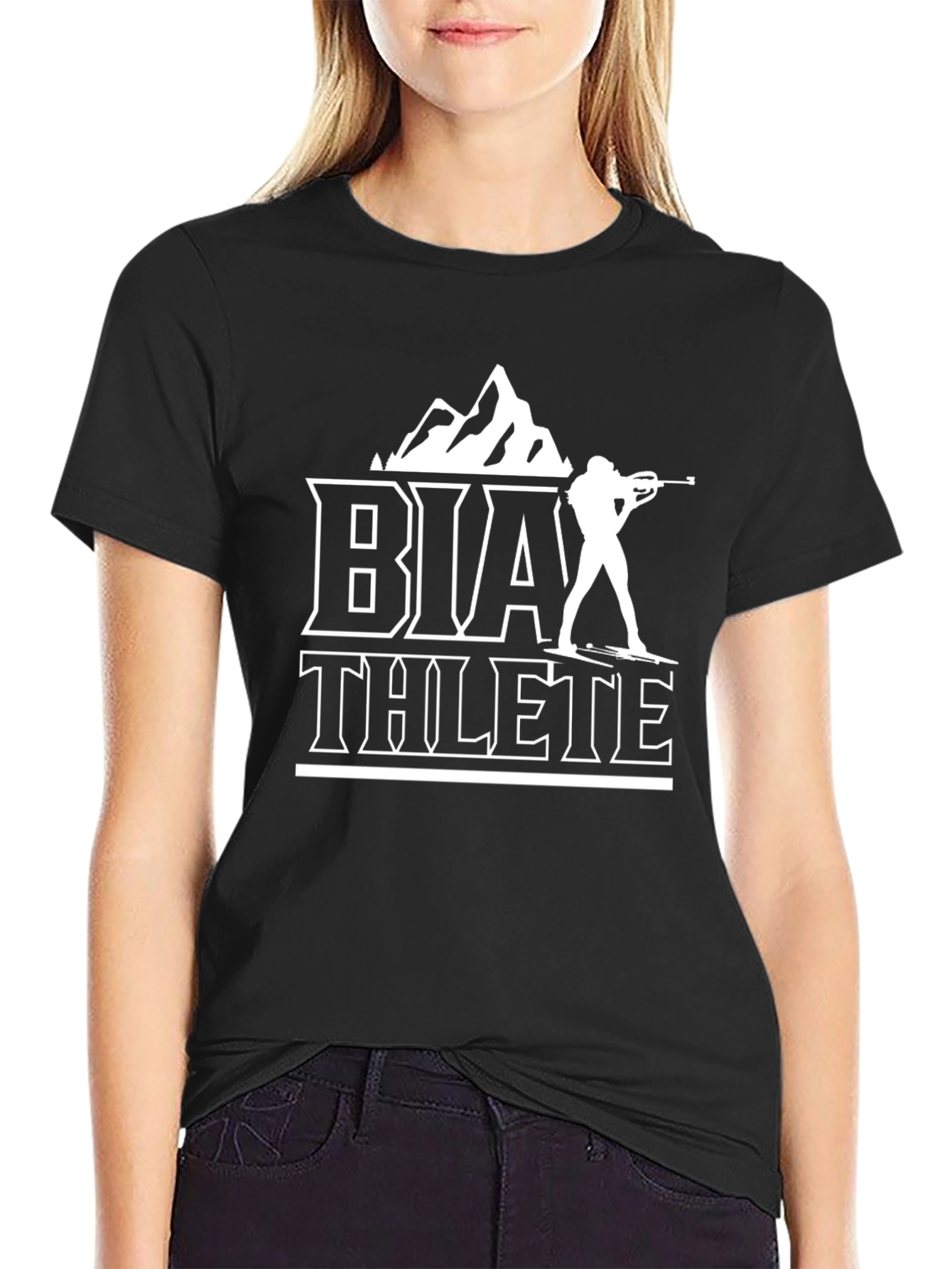 Black Biathlon Athlete T-Shirt - Mountain Skiing Sports Tee view 2