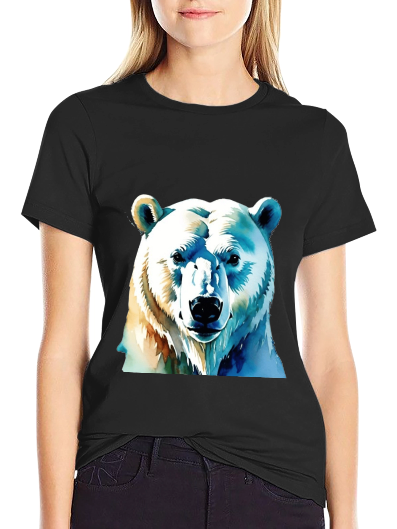 Black Polar Bear Graphic Tee - Black Cotton T-Shirt view 2