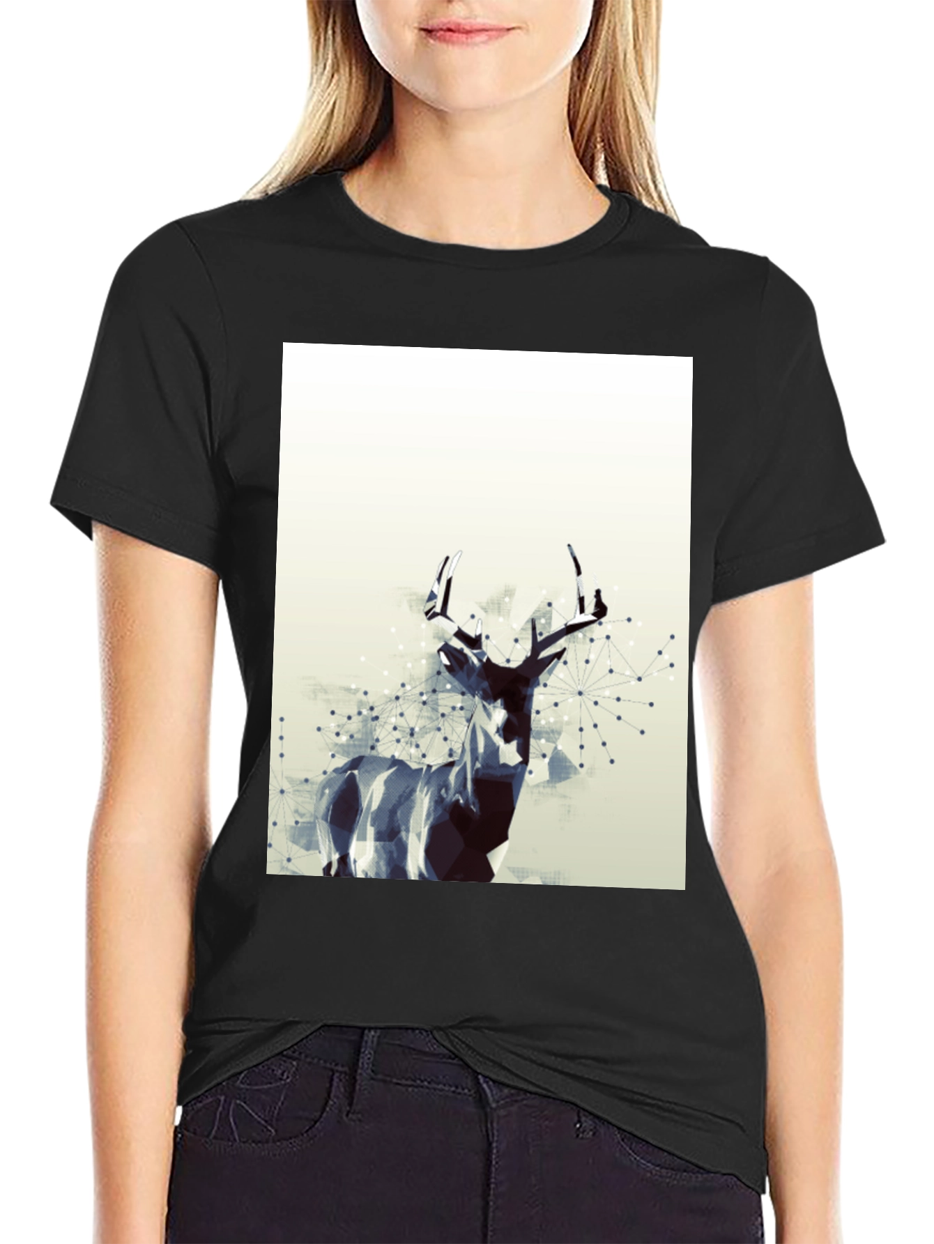 Black Geometric Deer Graphic T-Shirt - Modern Art Tee view 2