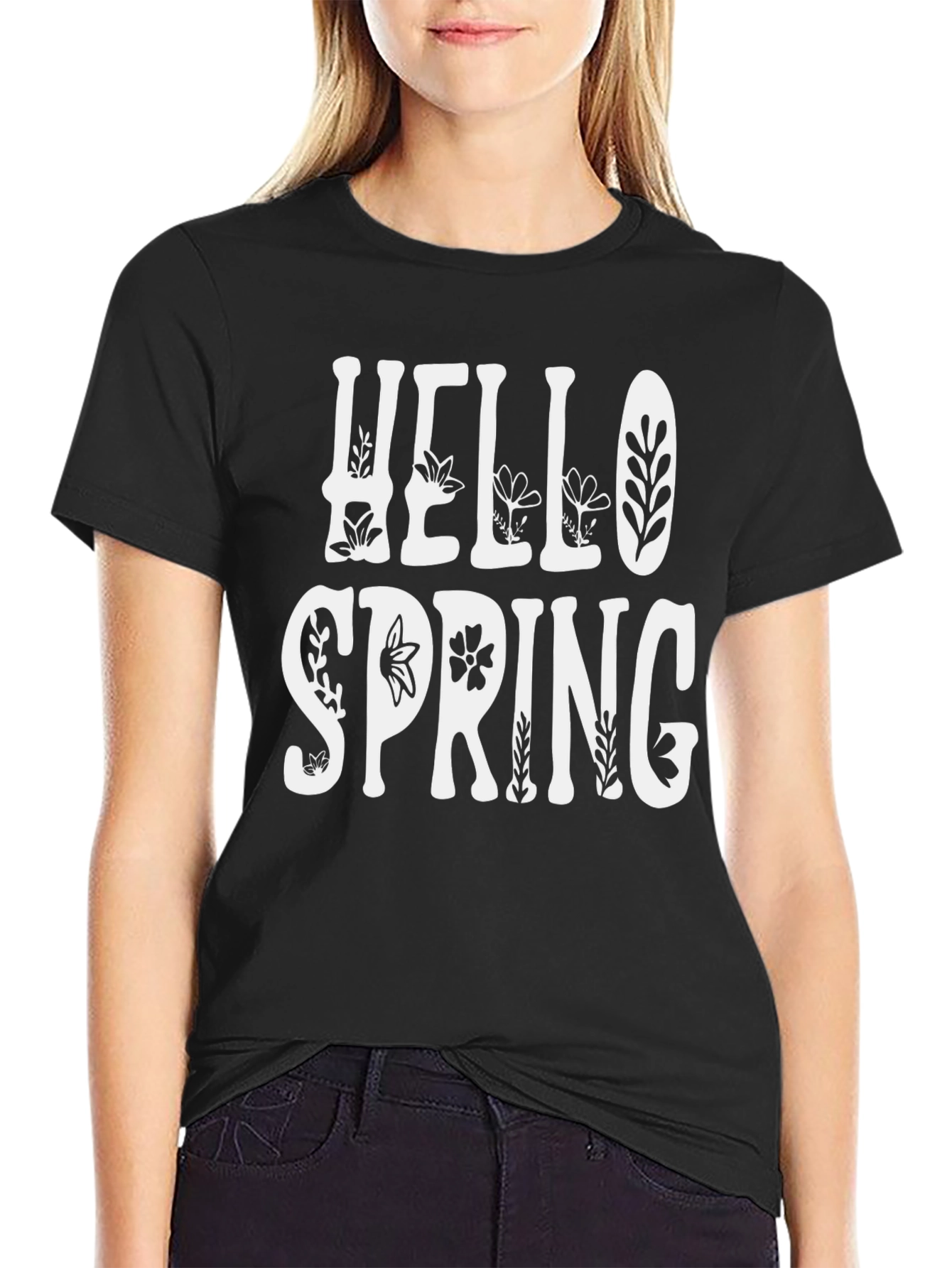 Black Hello Spring Black Graphic Tee view 2