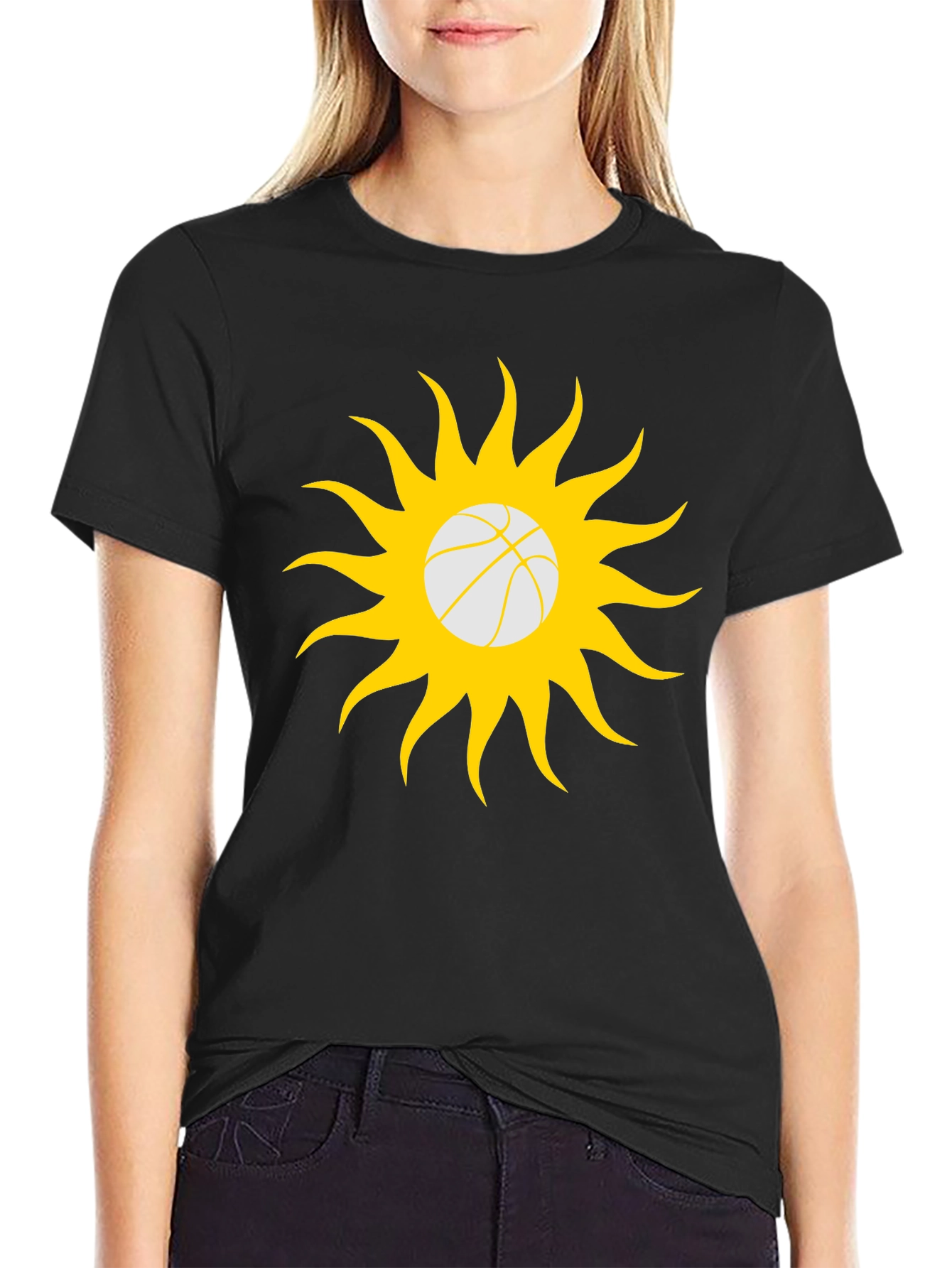 Black Basketball Sun Graphic T-Shirt - Black Cotton Tee view 2