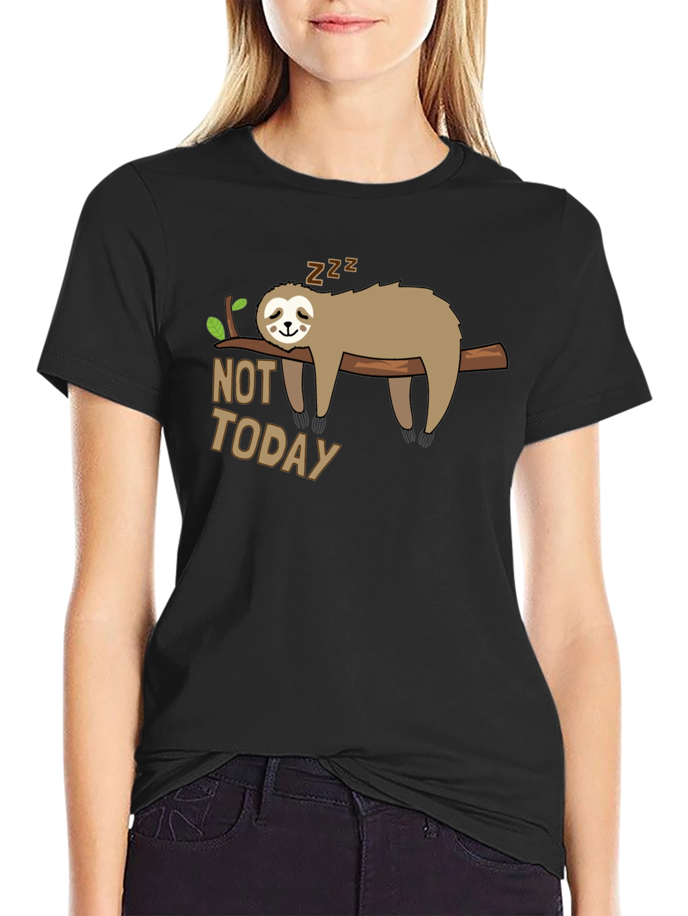 Black Not Today Sloth T-Shirt - Funny Lazy Animal Graphic Tee view 2