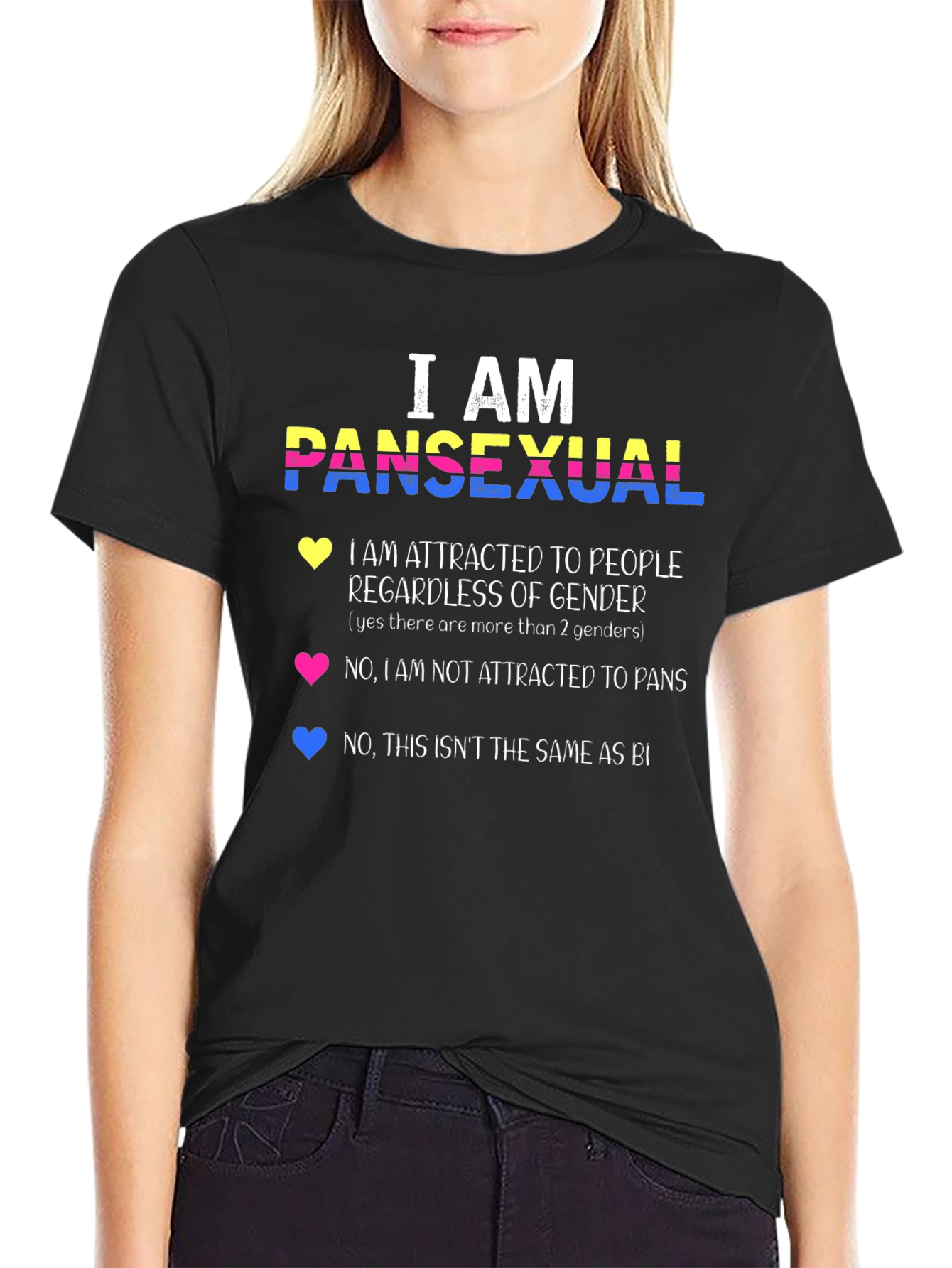 Black Pansexual Pride T-Shirt - Attracted to People, Not Pans! view 2
