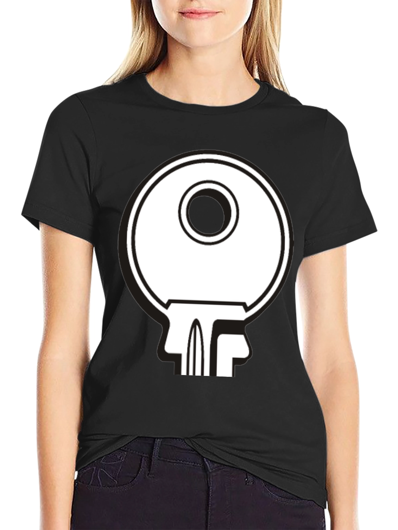 Black Abstract Key Graphic Print T-Shirt - Black view 2