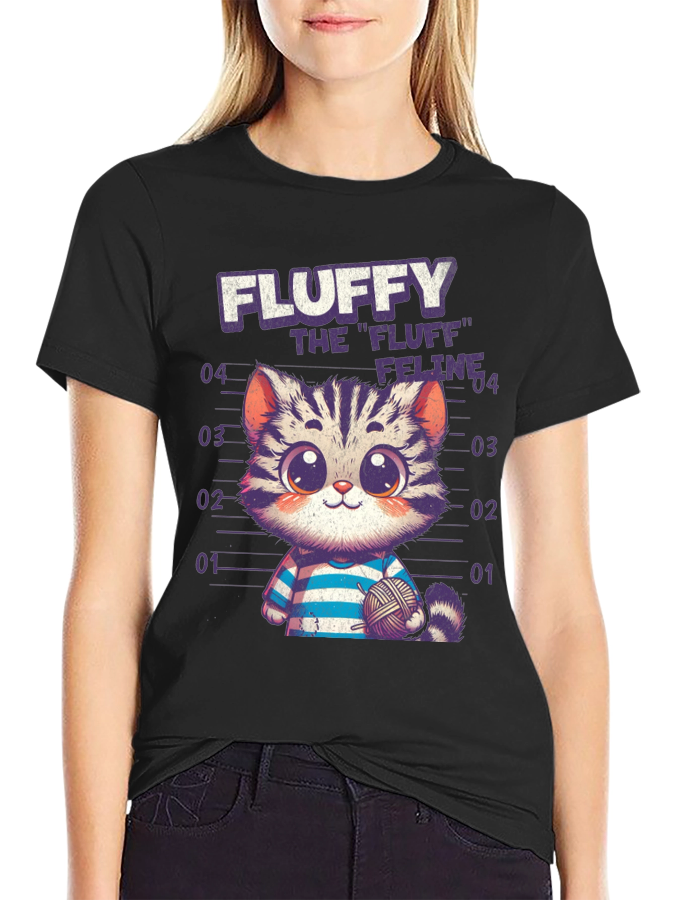 Black Fluffy Feline Graphic Tee - Soft Cotton Blend view 2