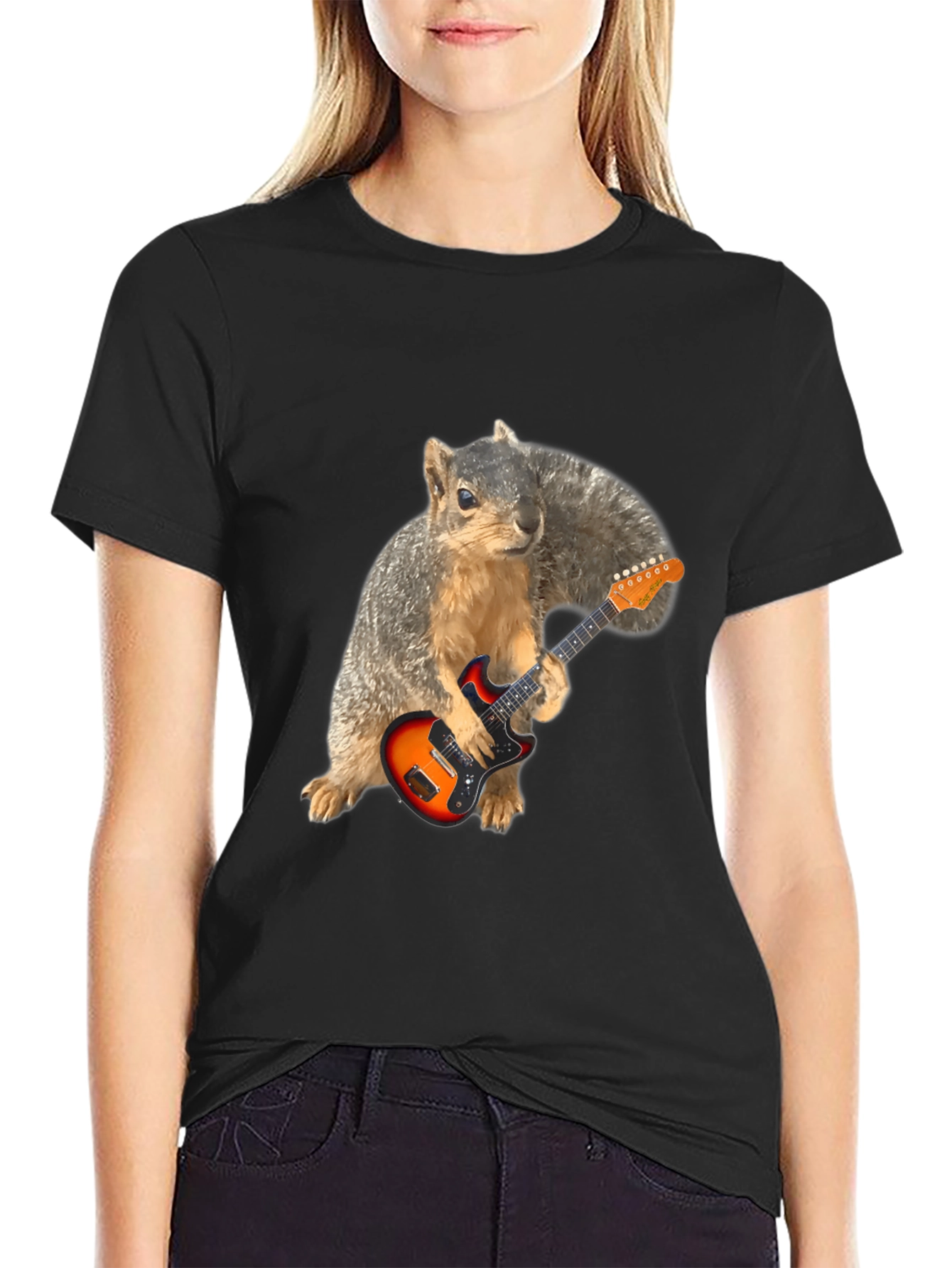 Black Squirrel Guitarist Graphic Tee - Black T-Shirt view 2