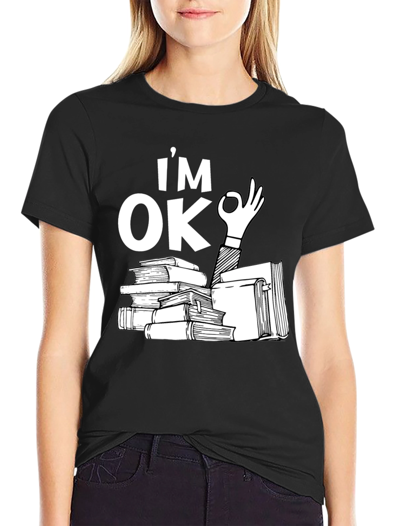 Black I'm OK Books Black T-Shirt - Reading Lover view 2