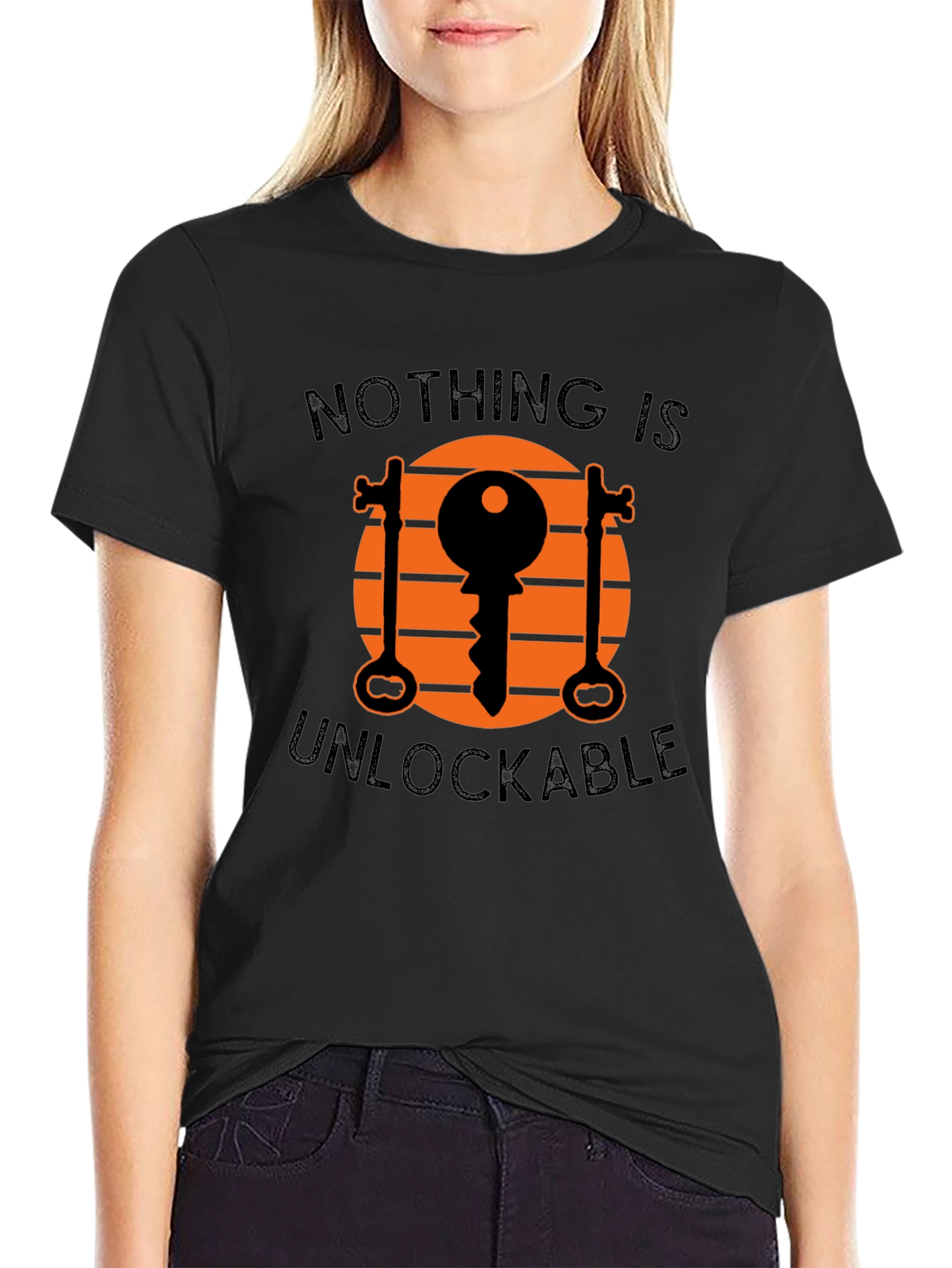 Black Unlockable Graphic Tee - Novelty Key Design T-Shirt view 2