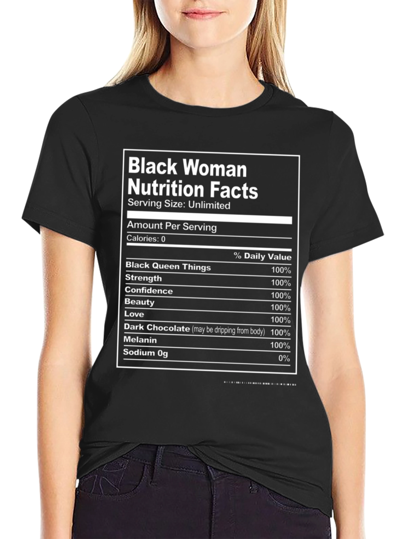 Black Black Woman Nutrition Facts Graphic T-Shirt view 2
