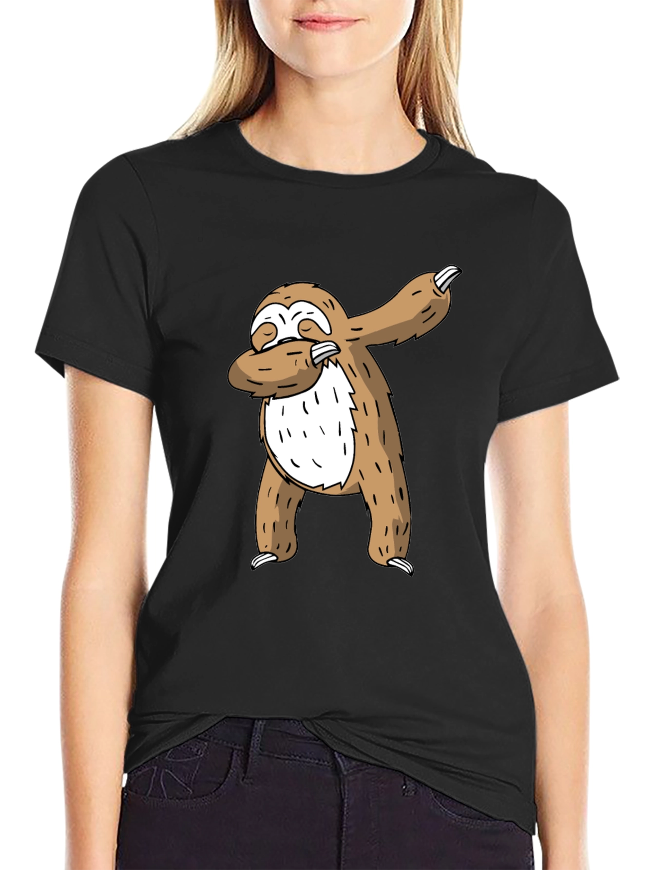 Black Dabbing Sloth Graphic Tee - Cool Casual T-Shirt view 2