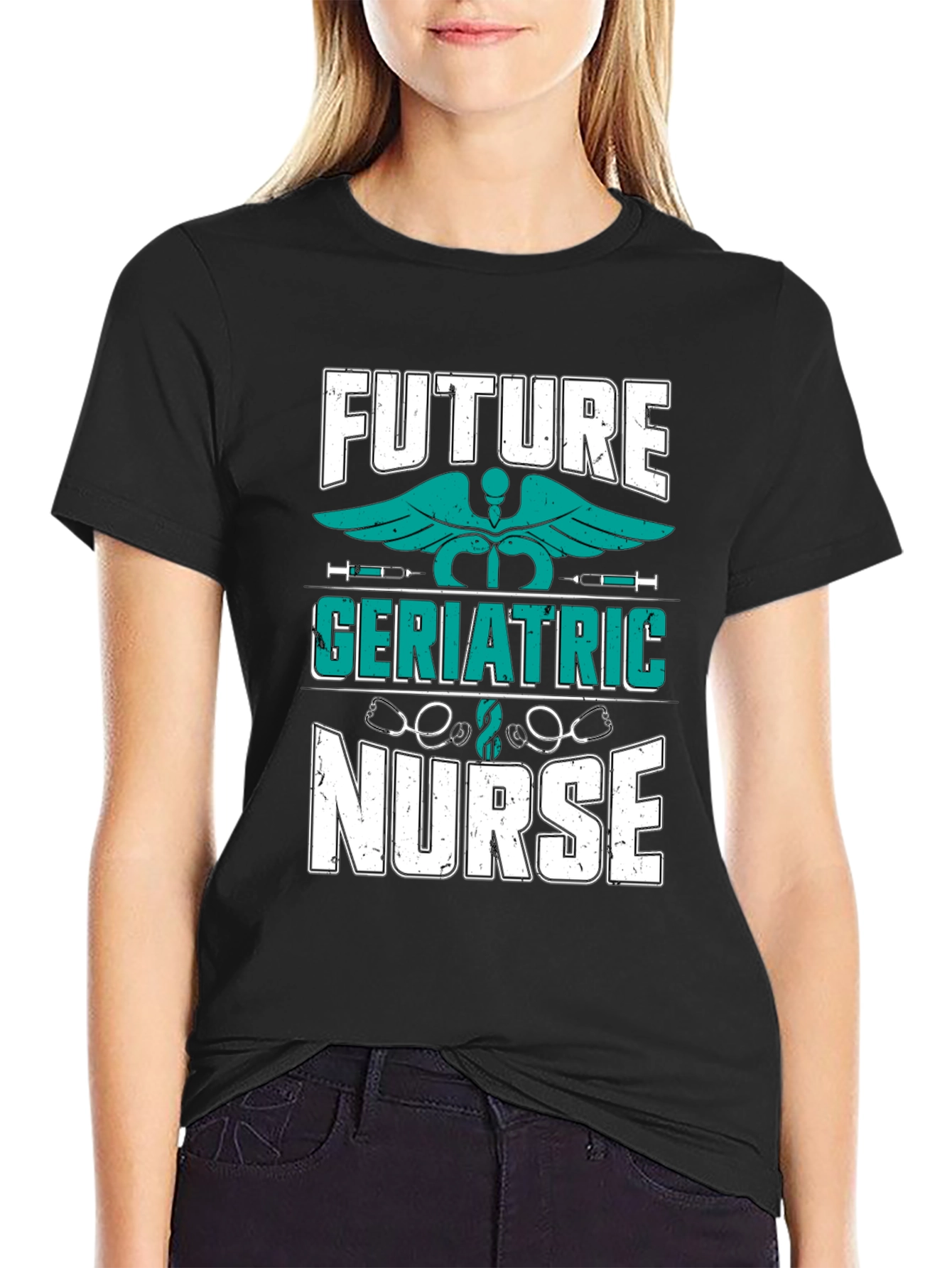 Black Future Geriatric Nurse T-Shirt - Medical Profession Apparel view 2