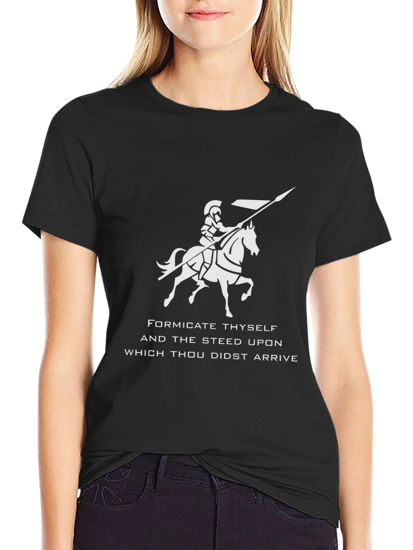 Black Humorous Knight & Steed Graphic T-Shirt view 2