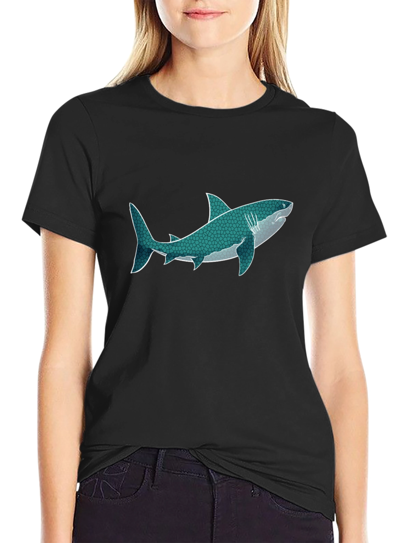 Black Shark Graphic Print Black T-Shirt view 2