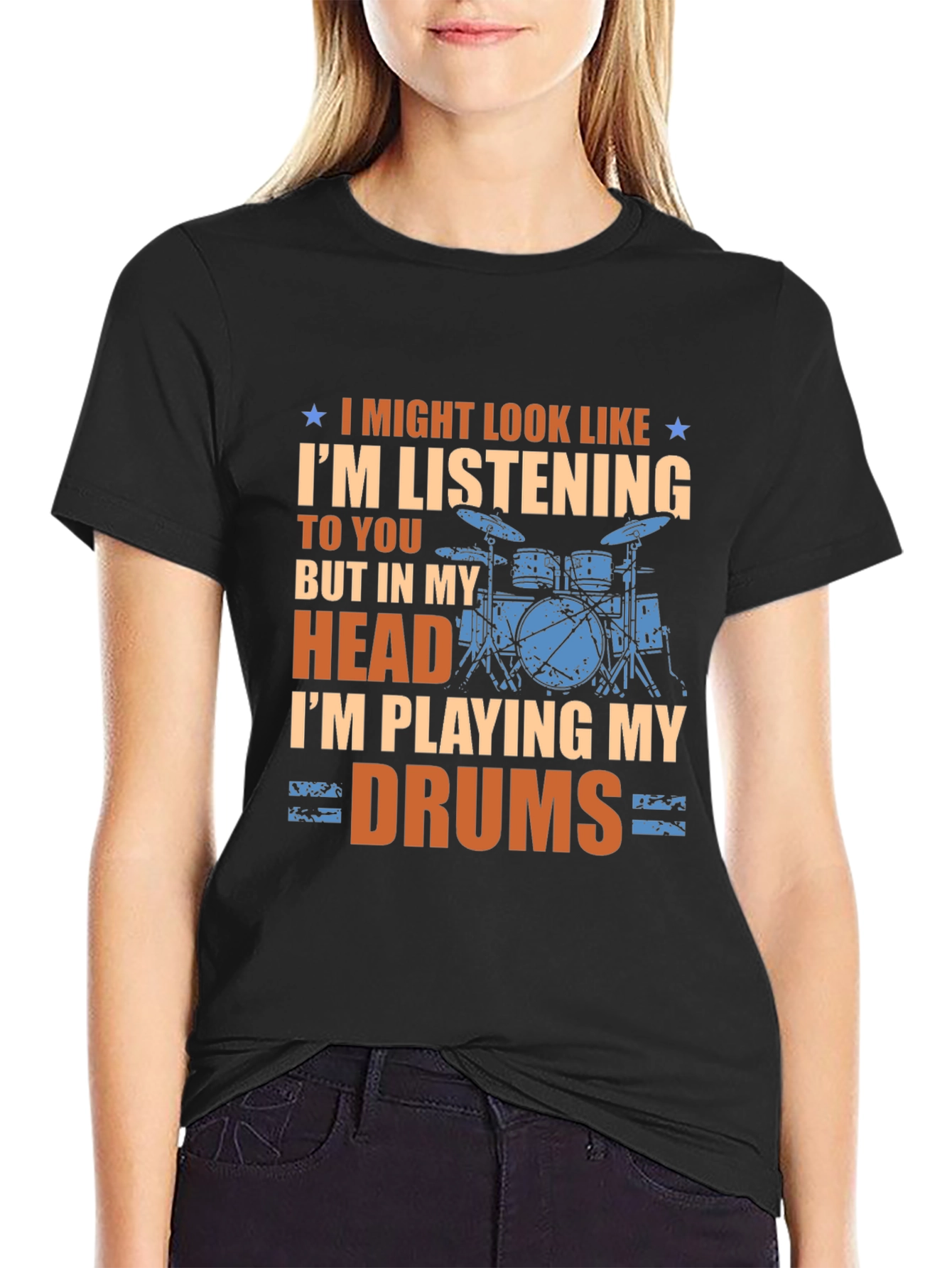 Black Drummer T-Shirt: I'm Playing My Drums view 2