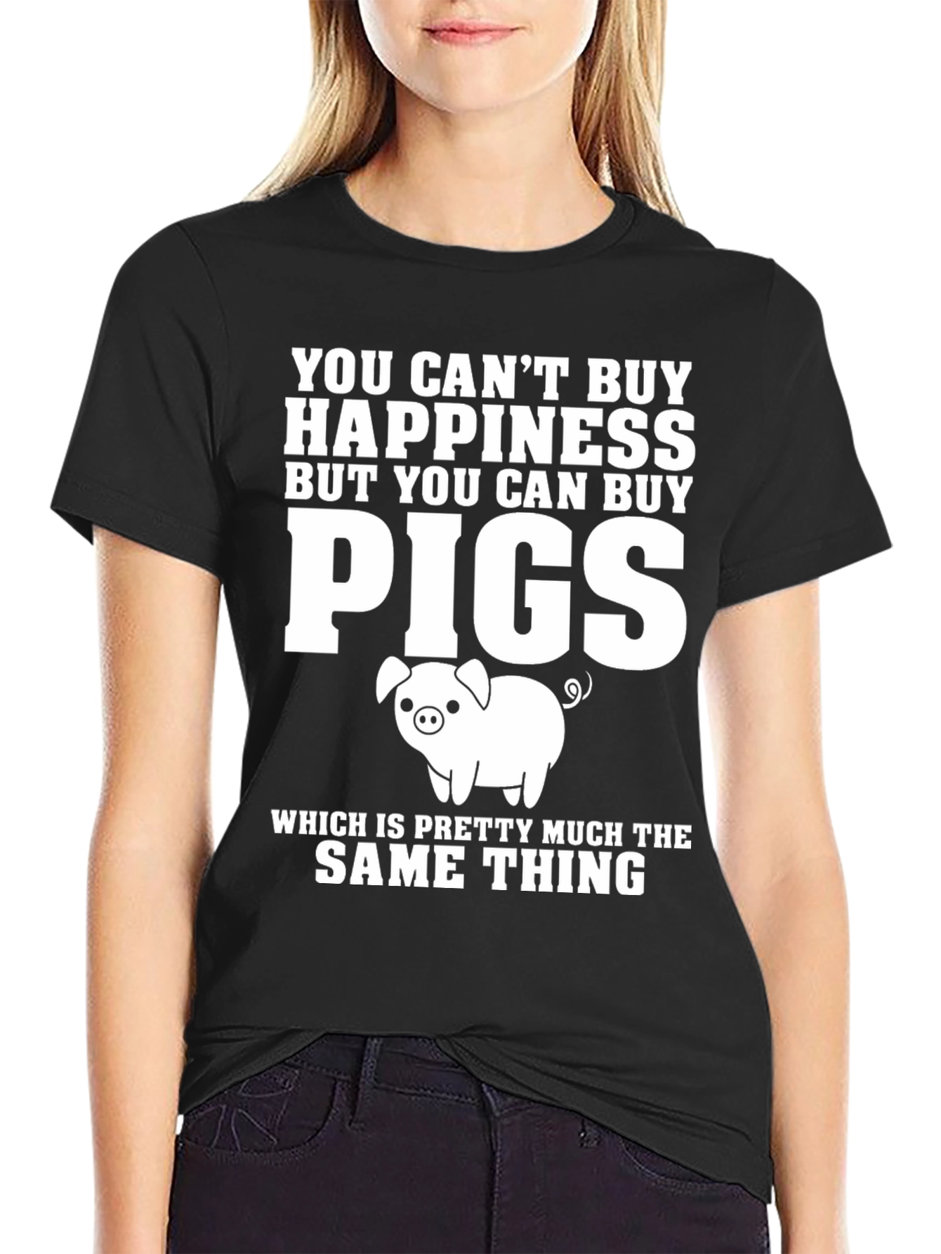 Black Funny Pig Lover T-Shirt: Can Buy Pigs view 2