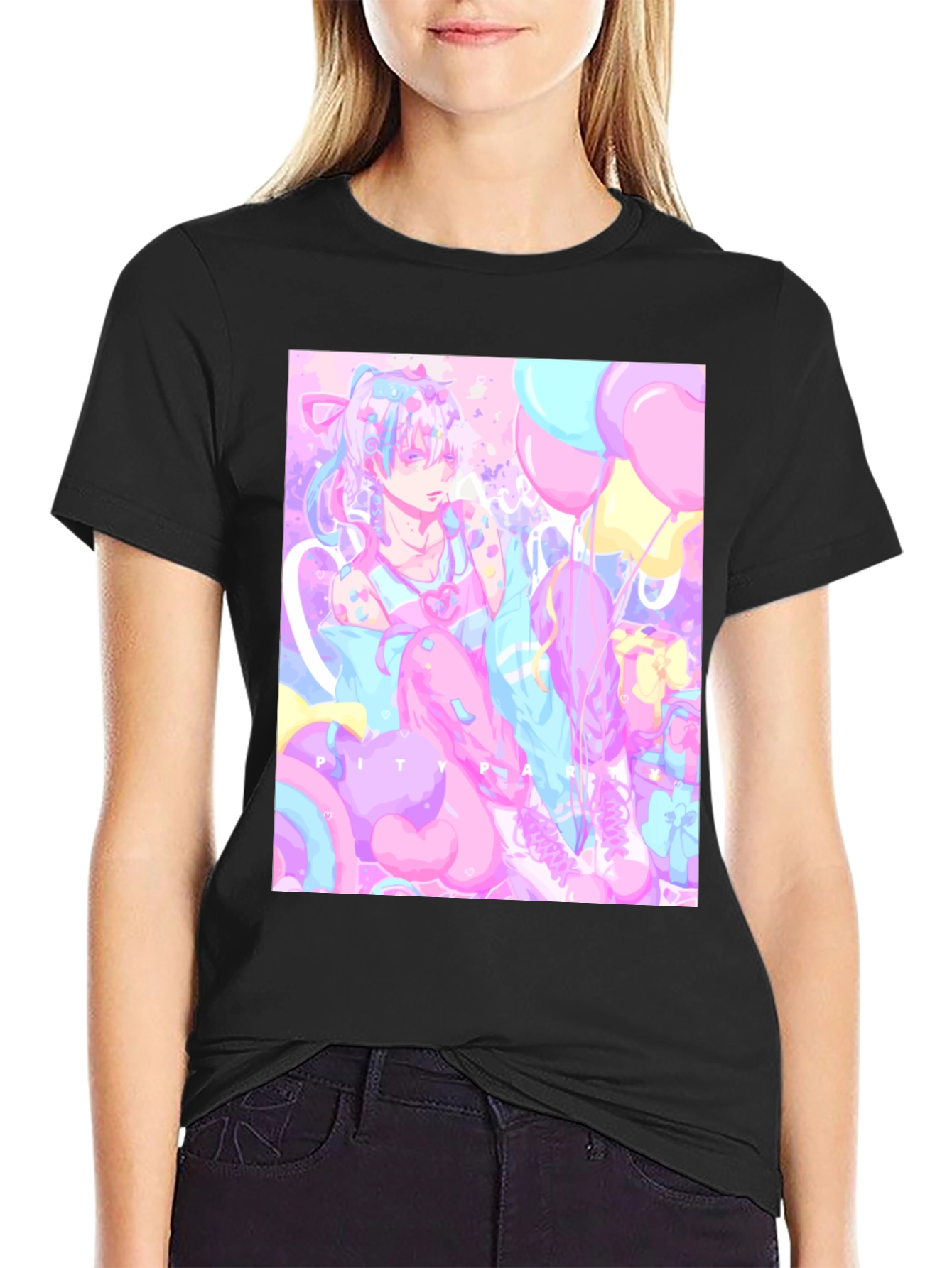 Black Anime Pastel Graphic Tee - Kawaii Pity Party T-Shirt view 2