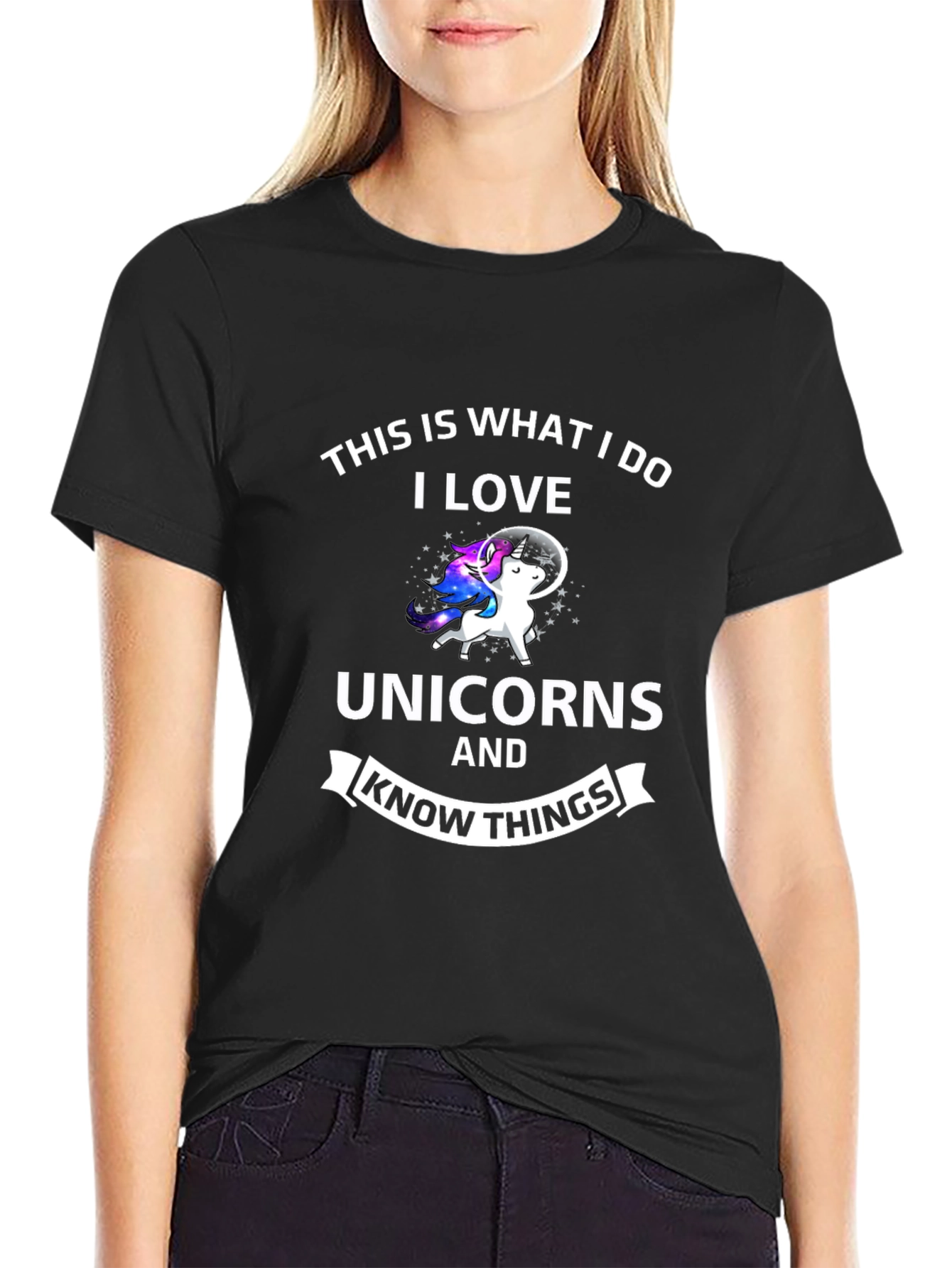 Black I Love Unicorns & Know Things Graphic Tee view 2