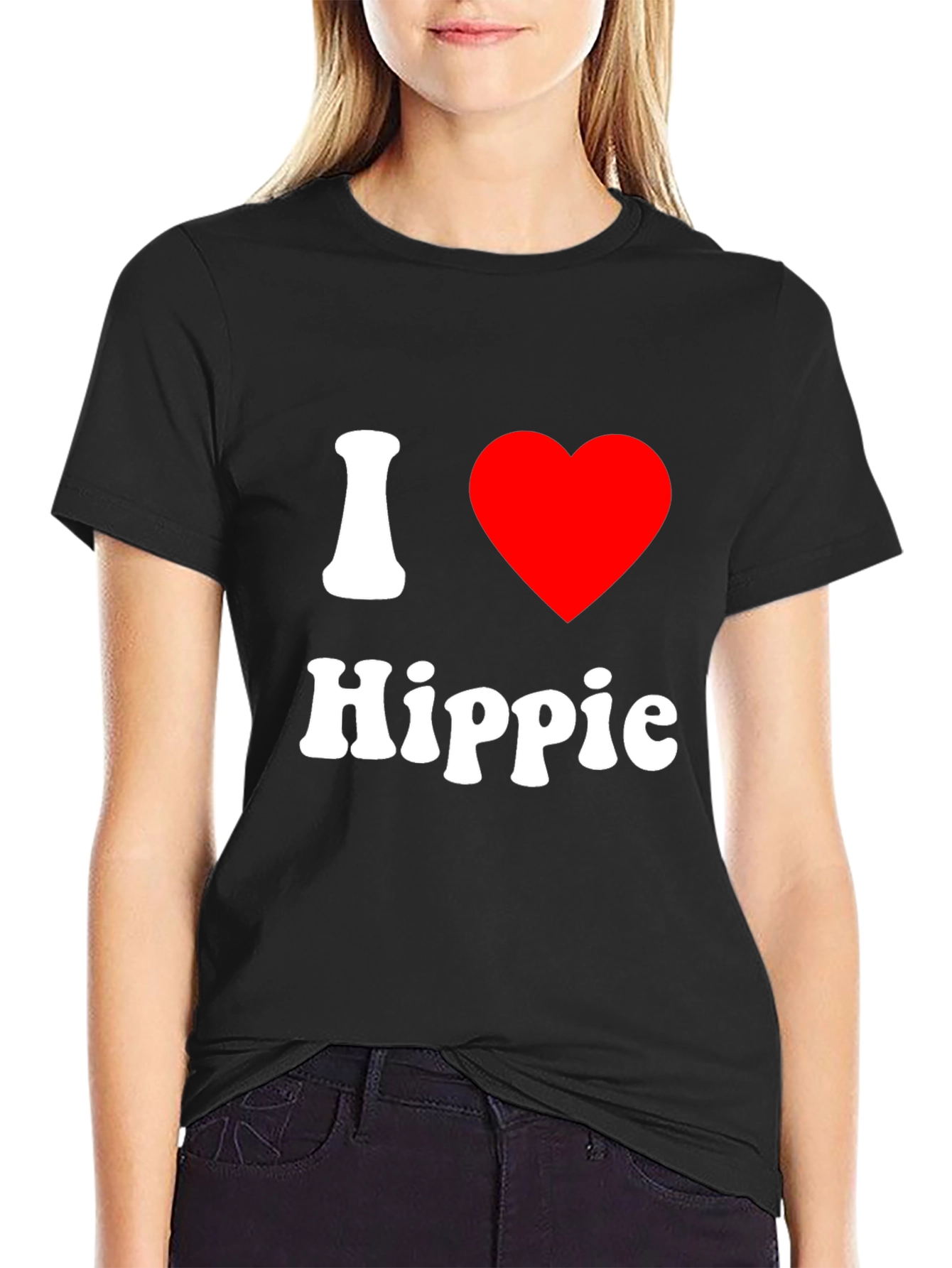 Black I Love Hippie Graphic T-Shirt view 2