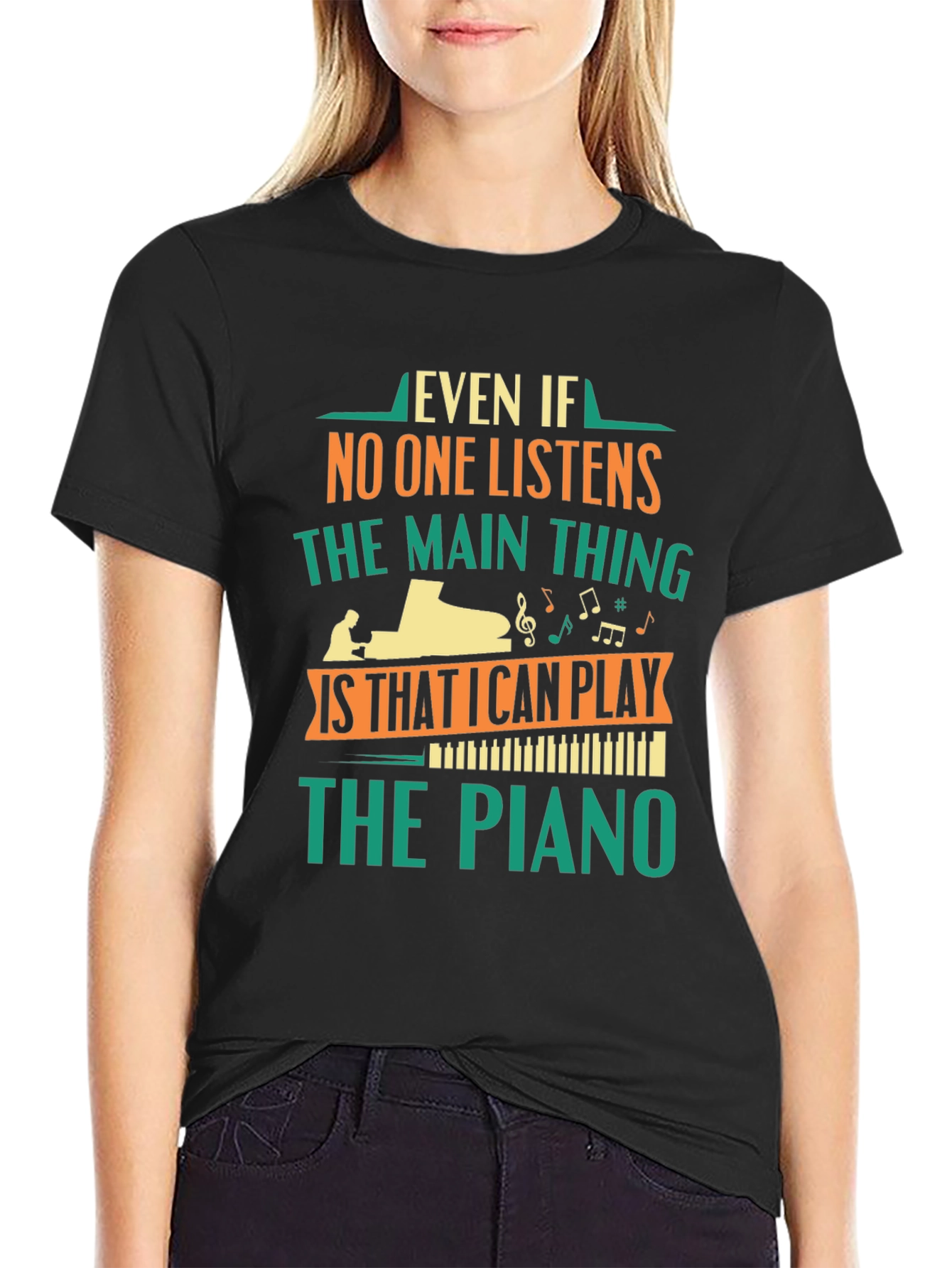Black Piano Player T-Shirt - Music Lover Gift view 2