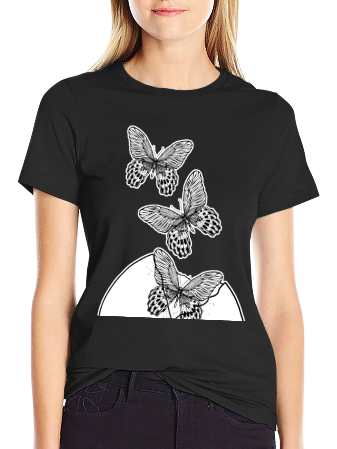 Black Butterfly Graphic T-Shirt - Trendy Casual Wear view 2