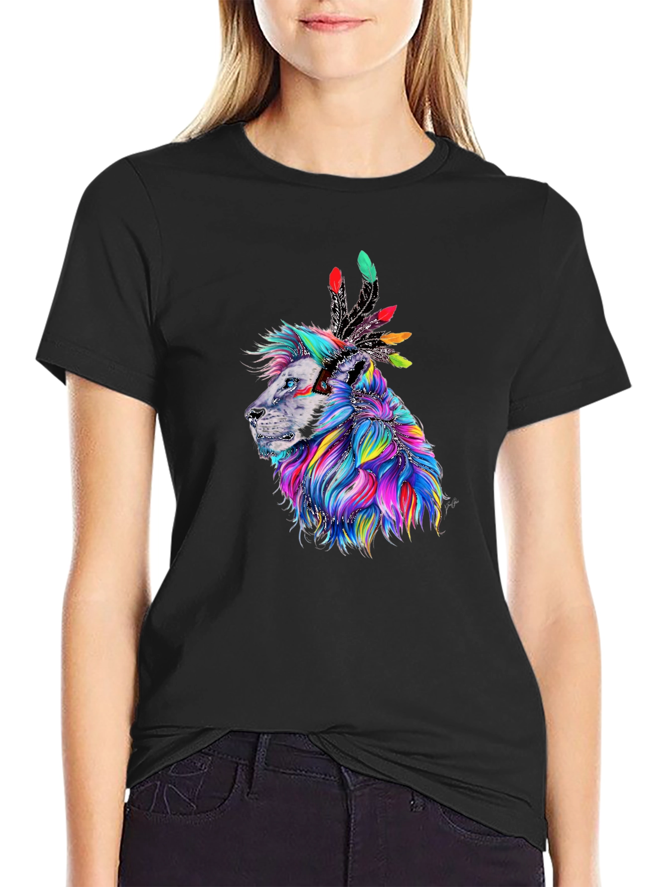 Black Lion Headdress Graphic T-Shirt view 2