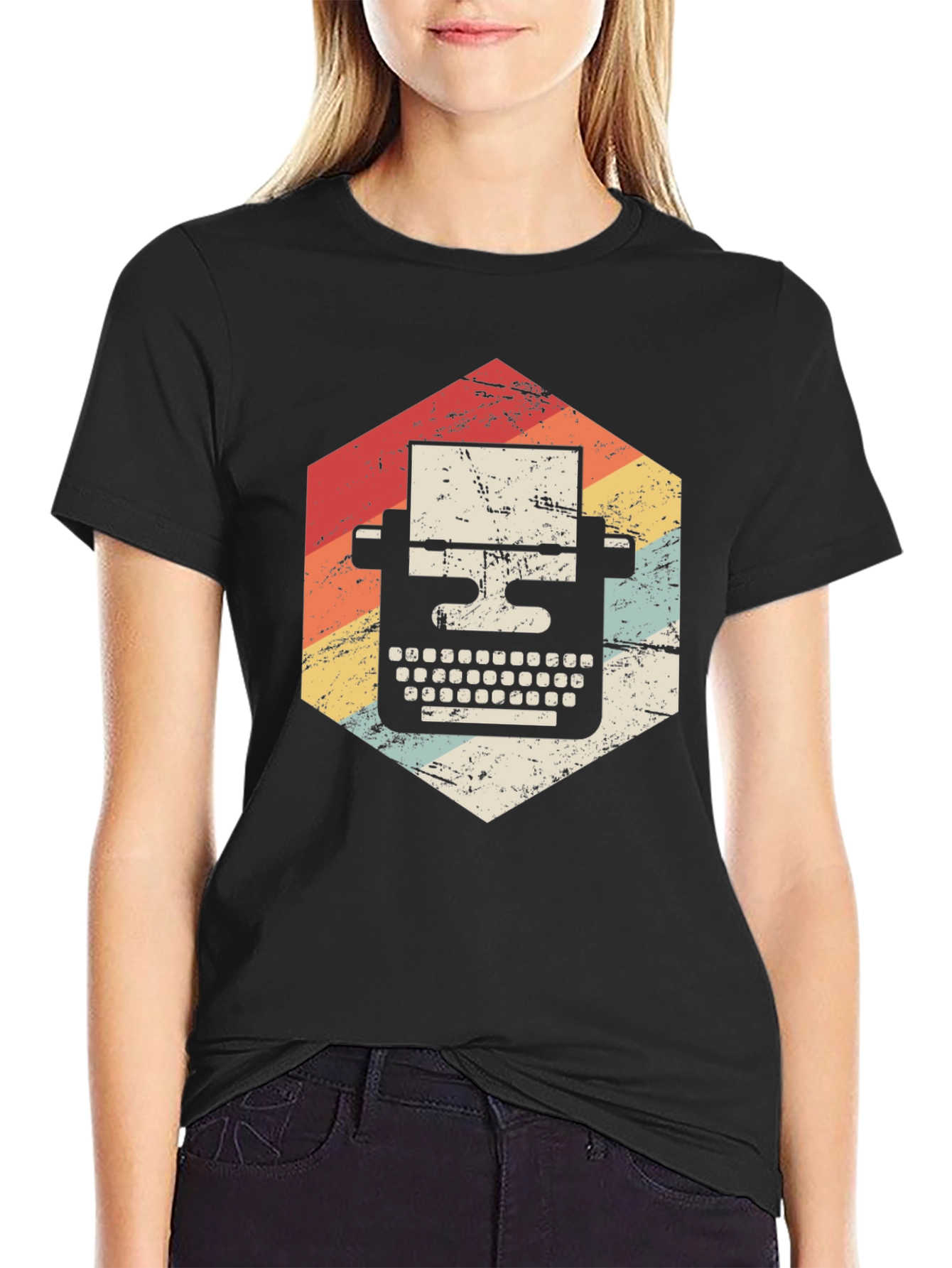 Black Vintage Typewriter Graphic T-Shirt view 2
