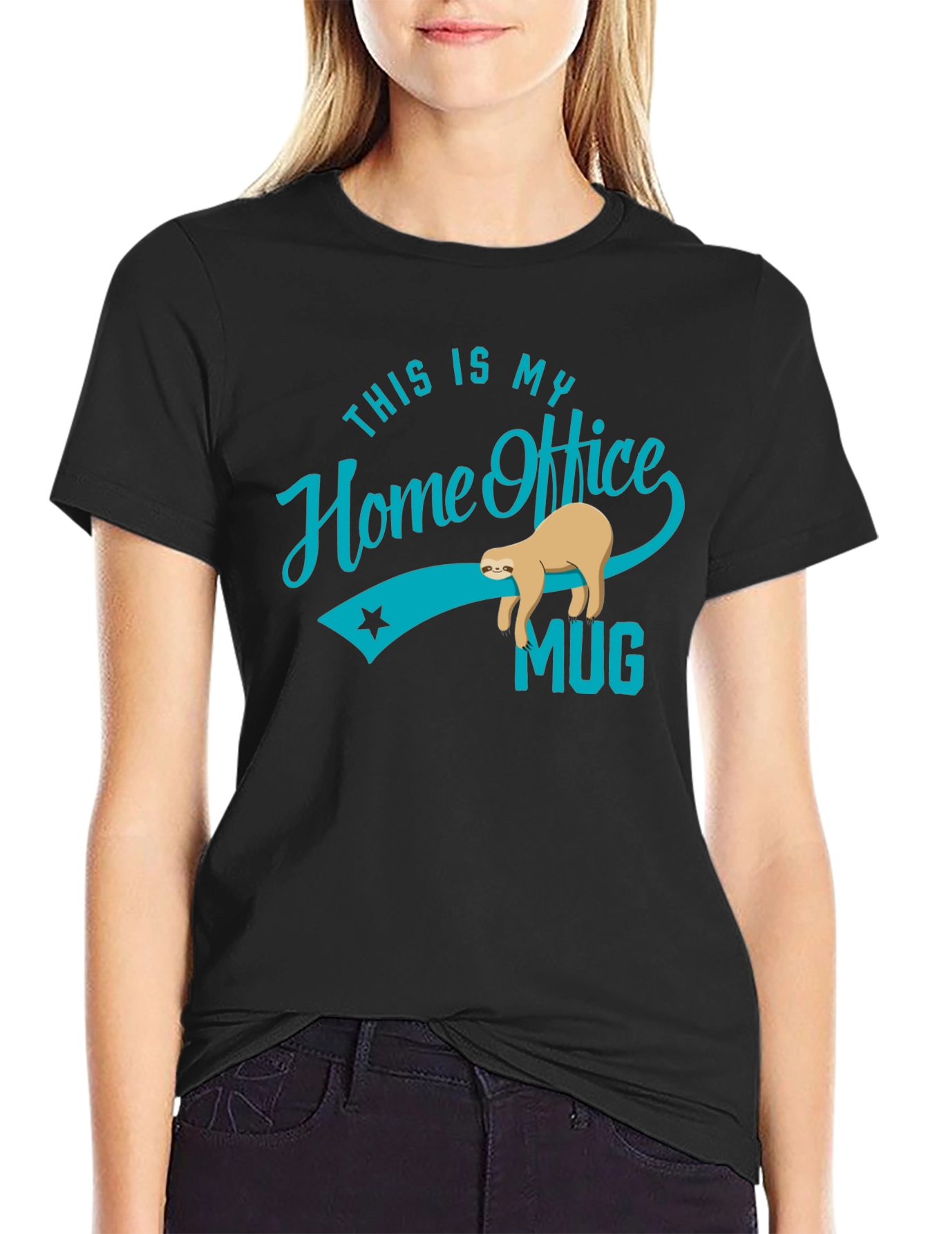 Black Funny Sloth Home Office T-Shirt view 2