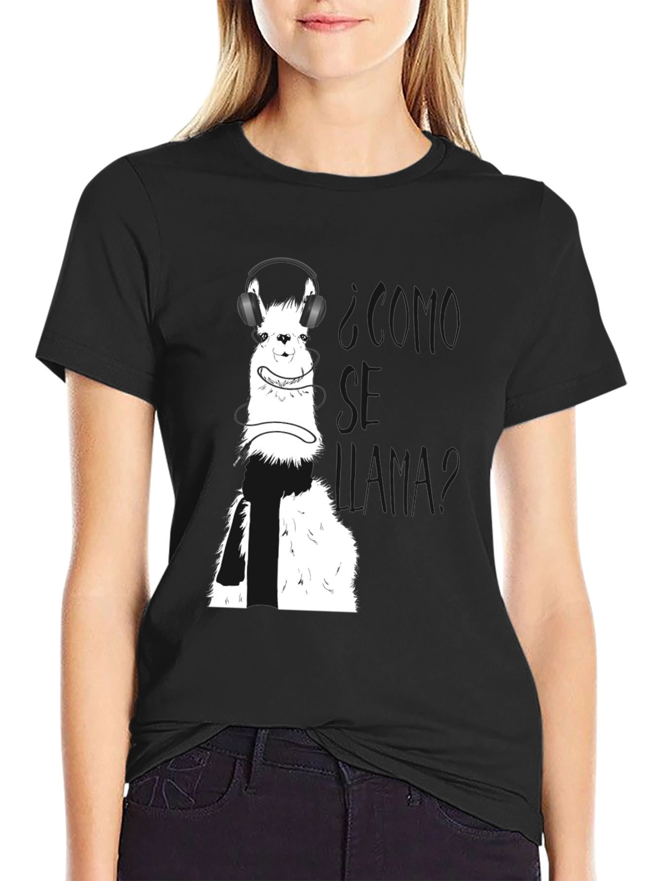 Black Llama T-Shirt with Headphones view 2